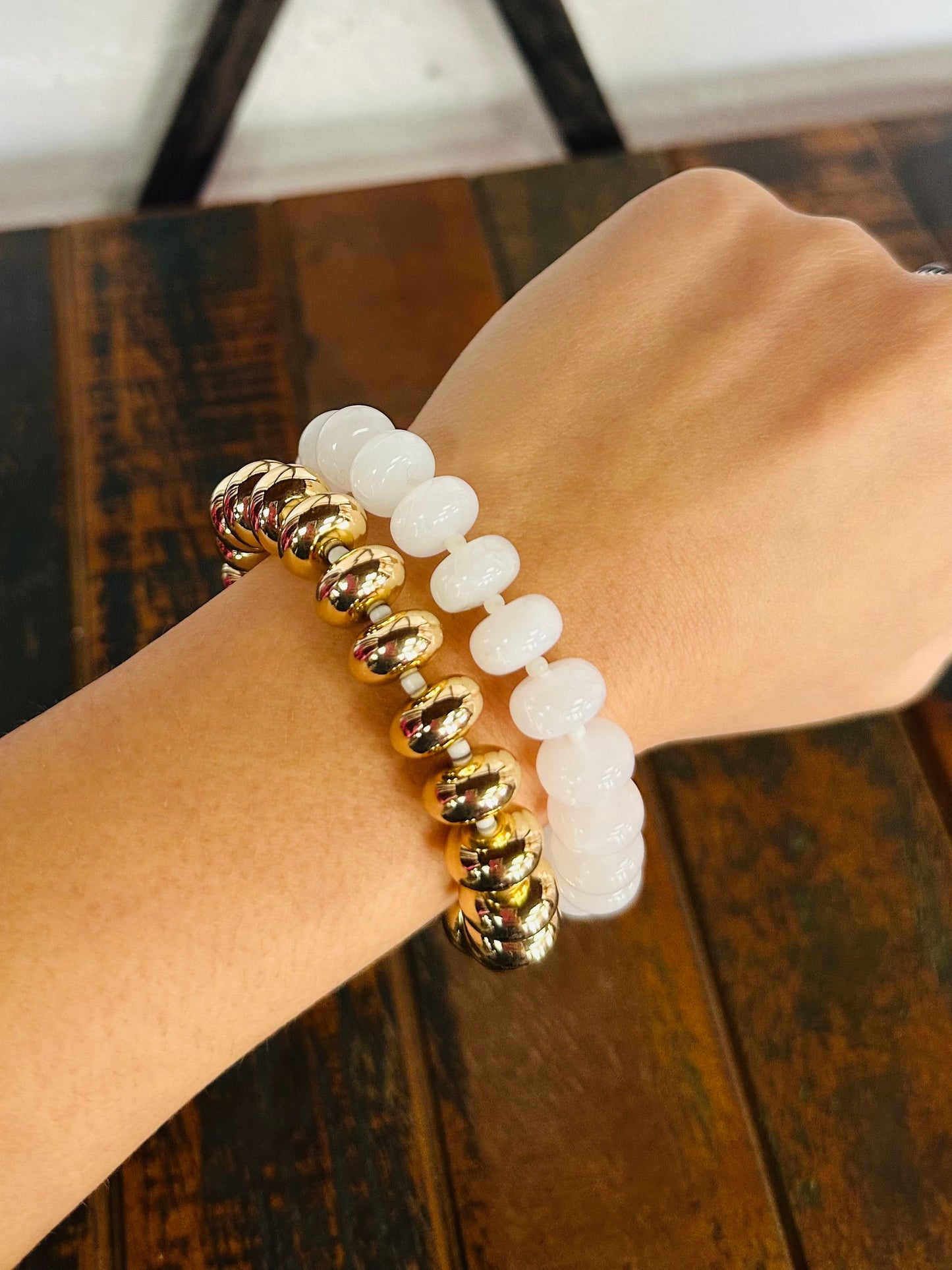 White + Gold Chunky Marble Bracelet Set