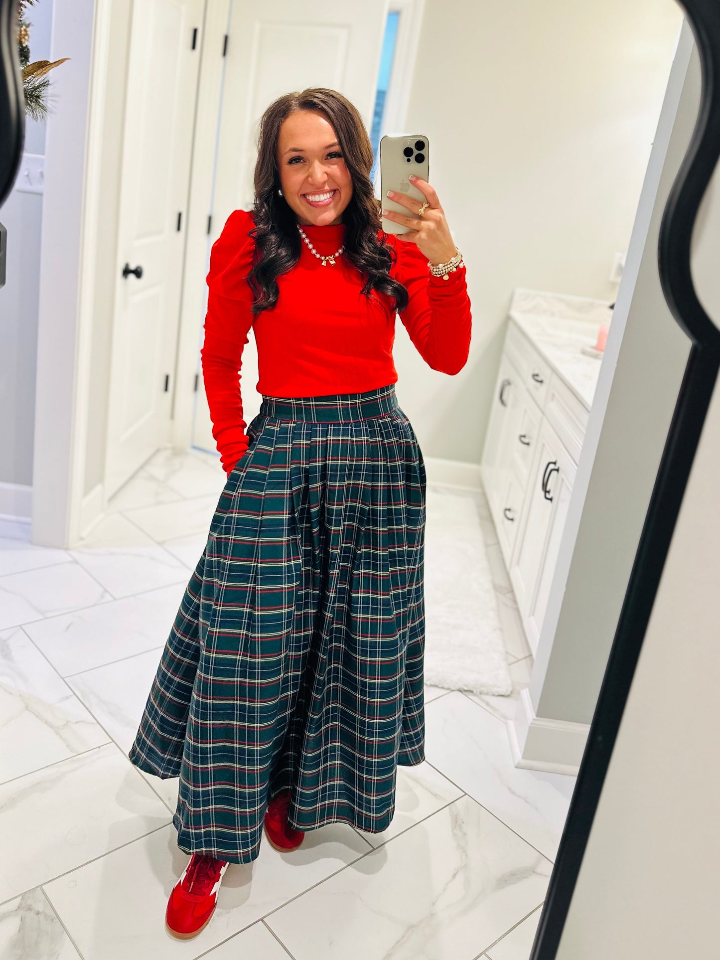 The Tinsley Green Plaid Midi Skirt
