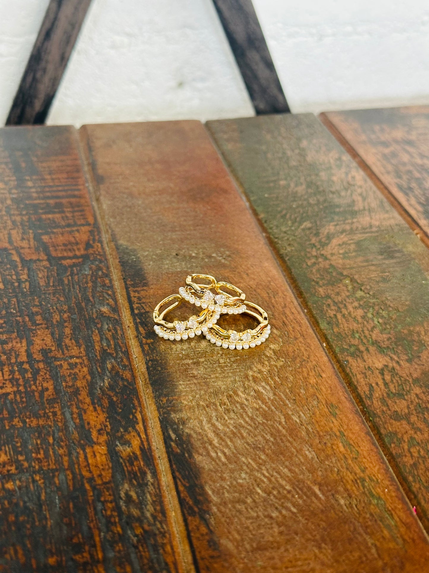 Dainty Gold Layered Pearl Bow Ring