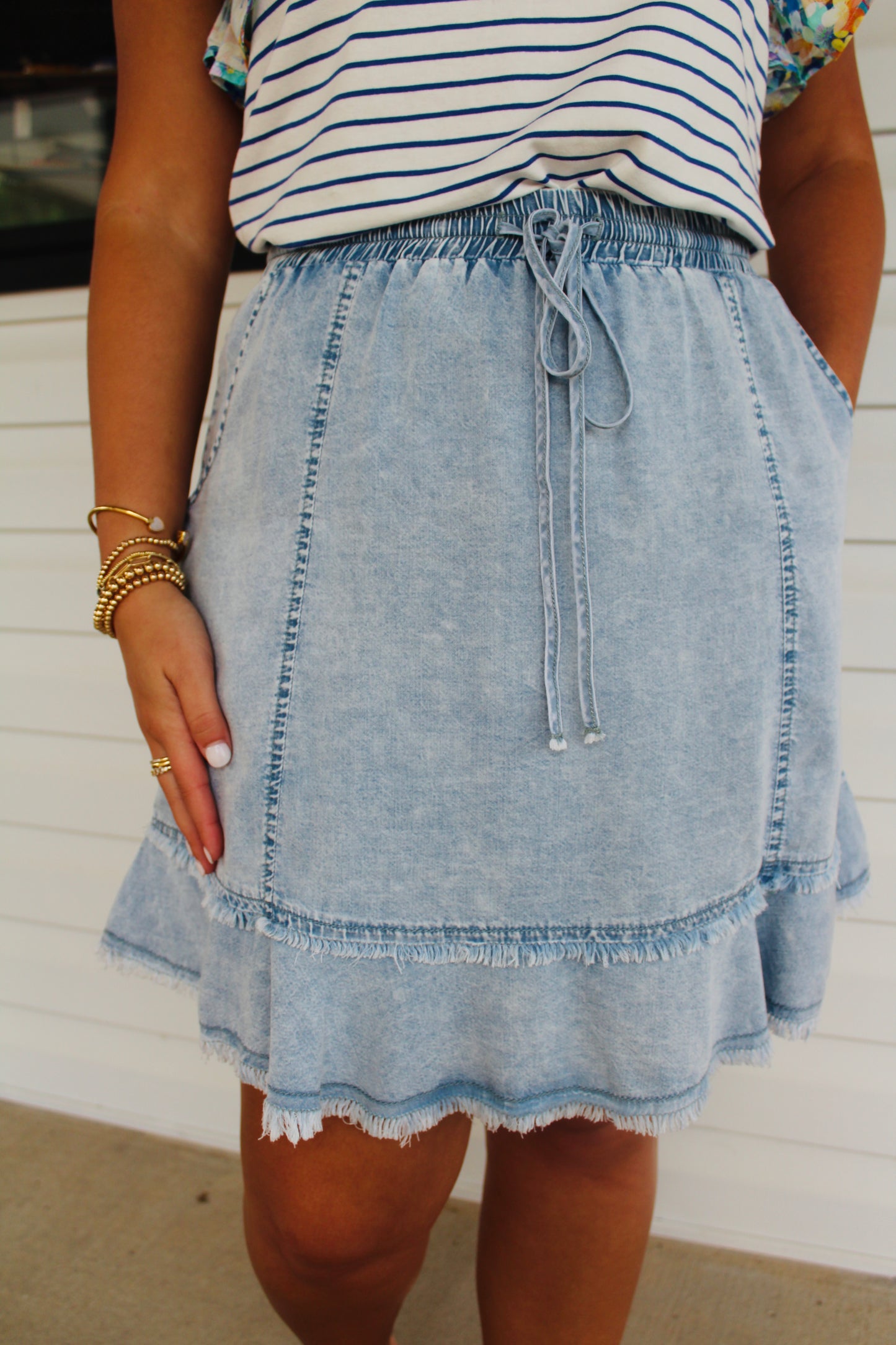 The Rylee Frayed Denim Skirt