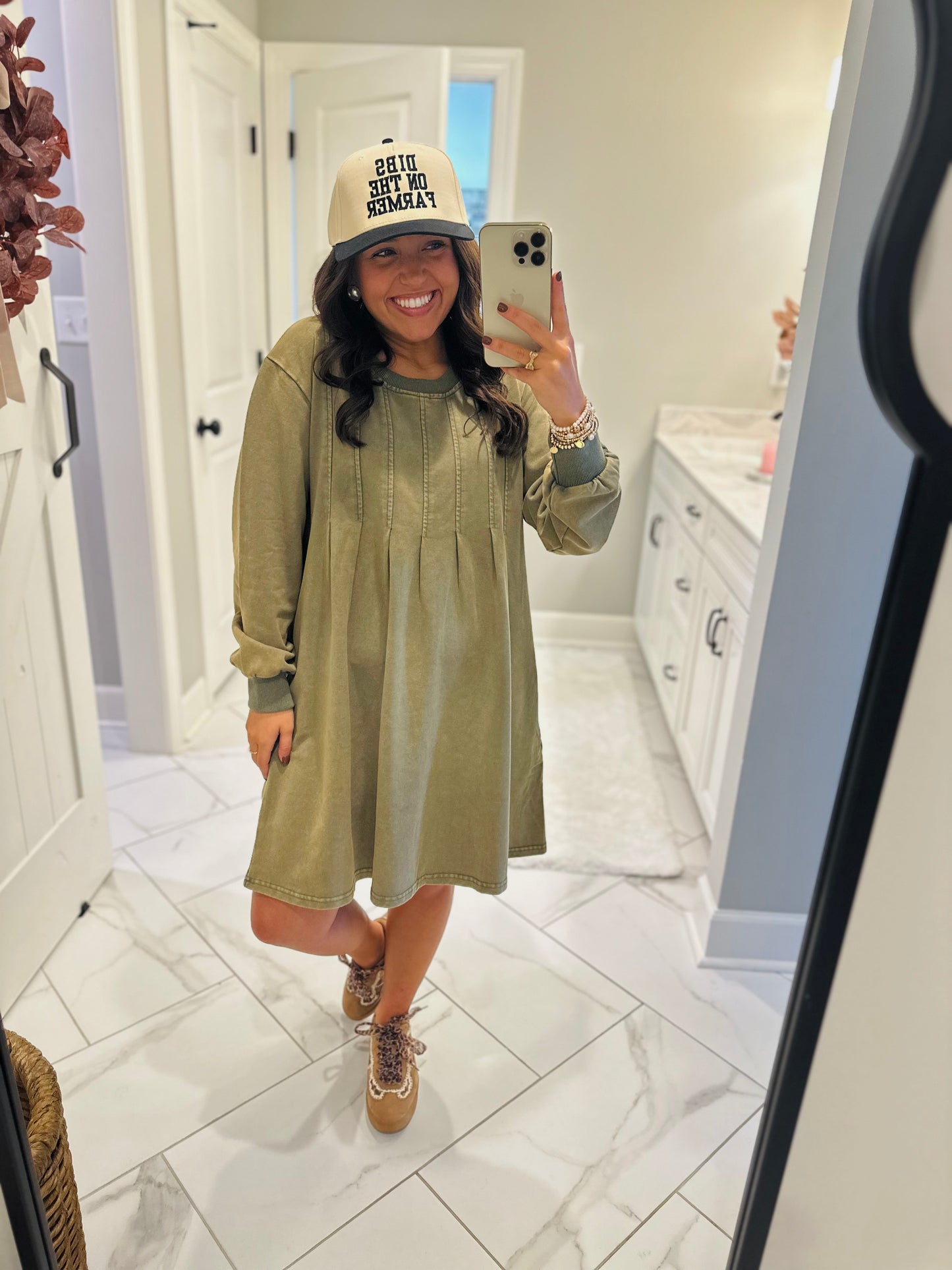 The Jadyn Moss Green Mineral Wash Dress