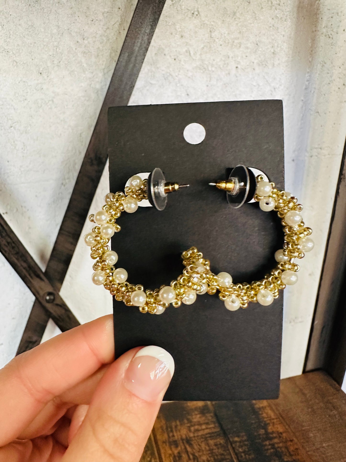 Gold Classic Pearl Cluster Hoop Earrings