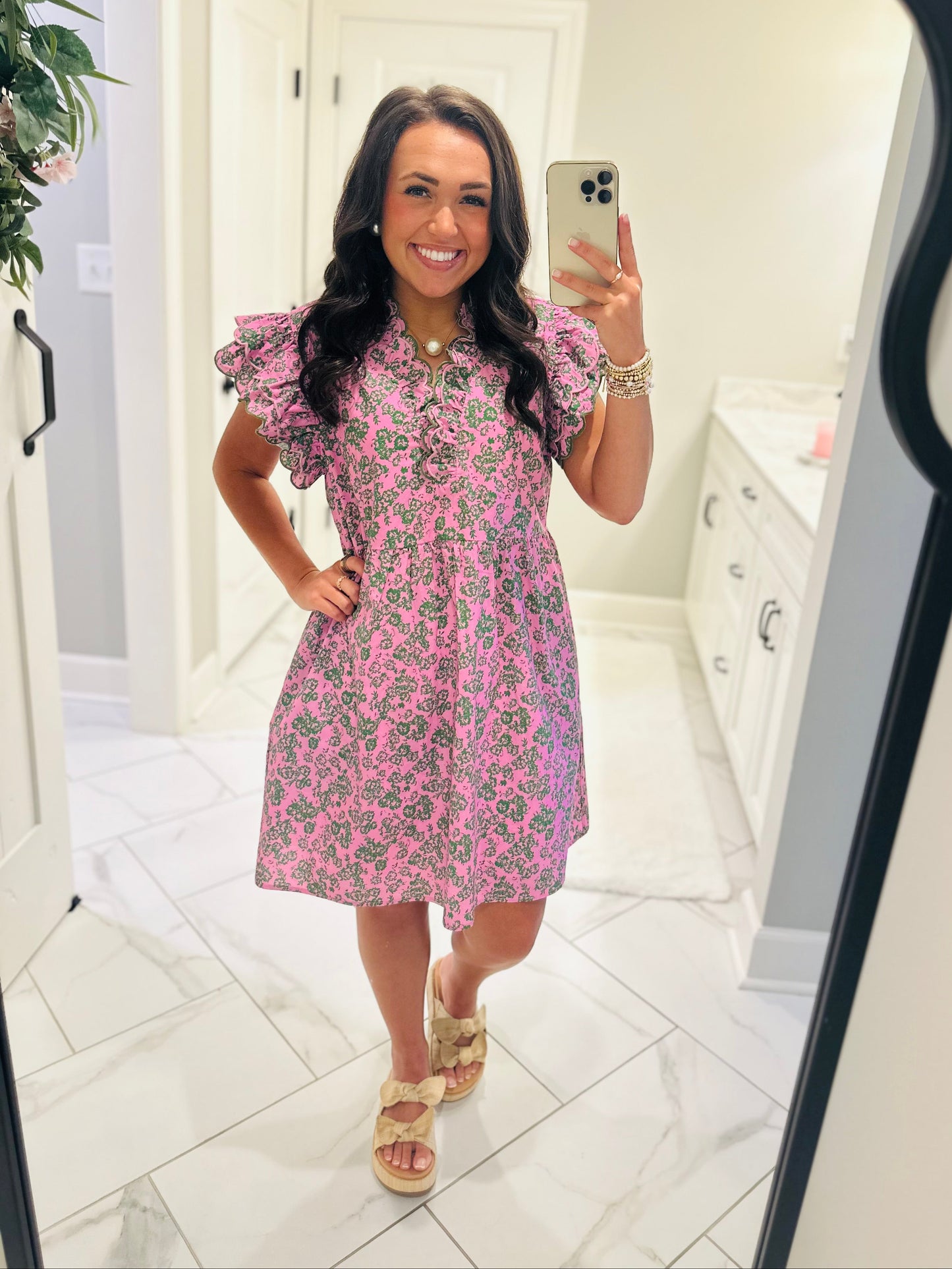 The Saylor Pink + Green Floral Dress