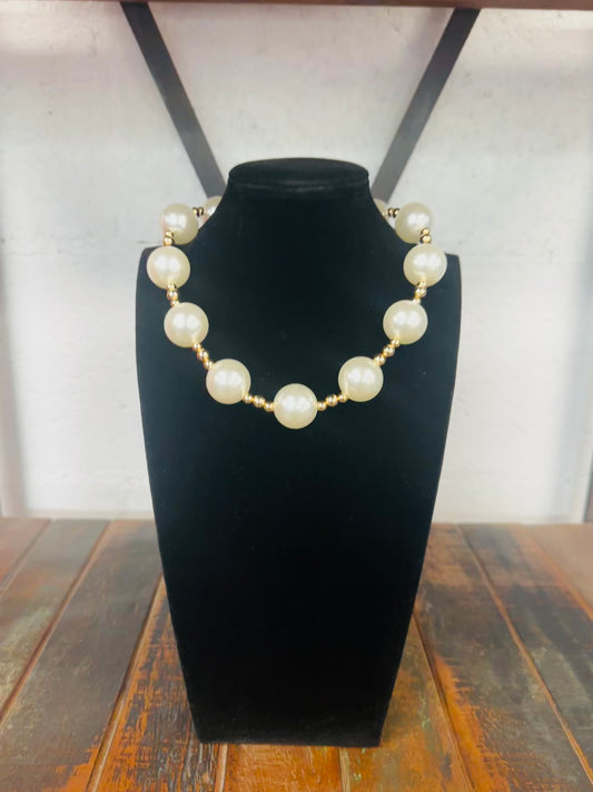 20mm Cream + Gold Pearl Ball Bead Necklace