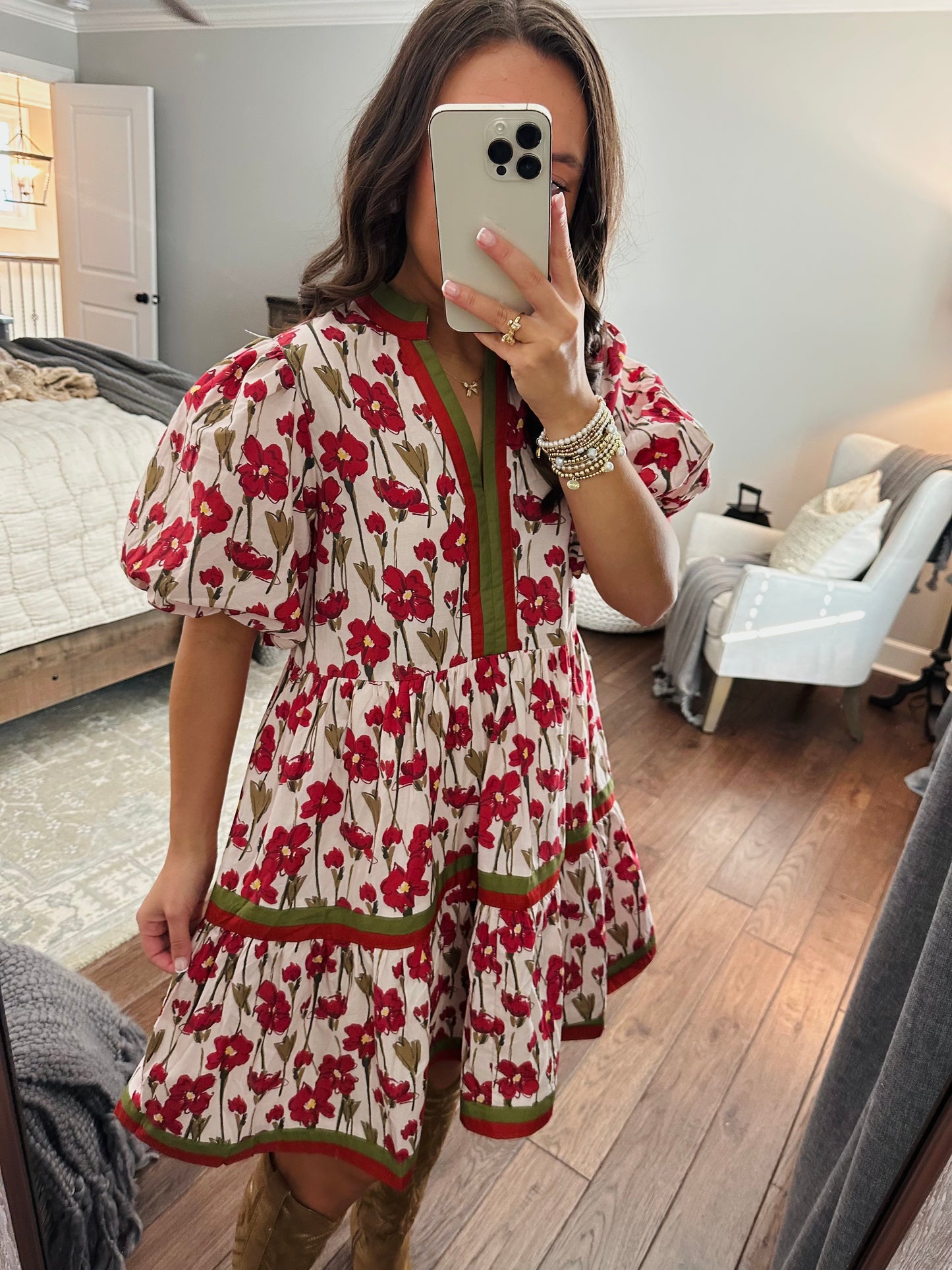 The Poppy Floral and Olive Green Rust Dress