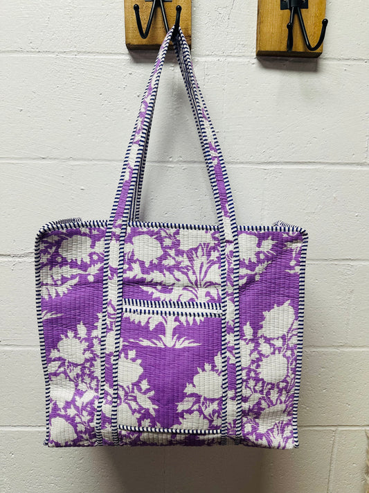 The Lavender Purple Floral Quilted Tote Bag