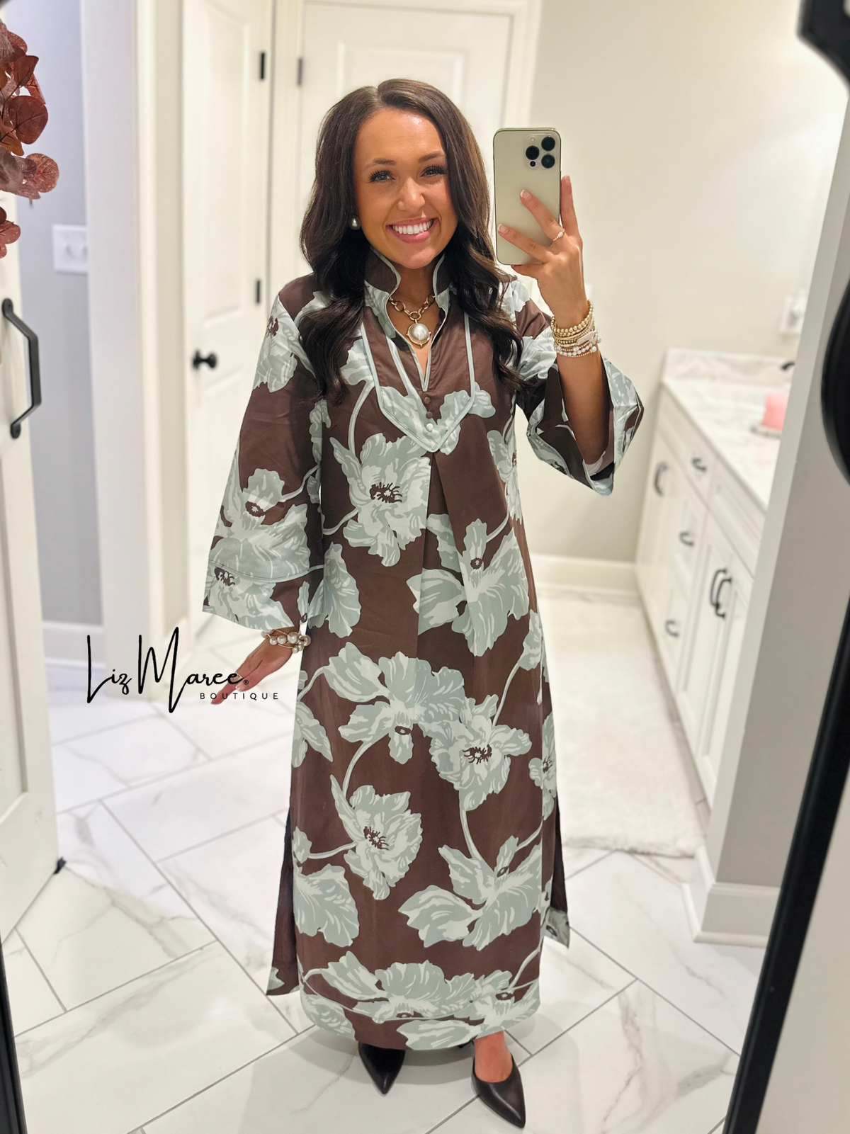 The Eleanor Chocolate Floral Caftan Maxi Dress