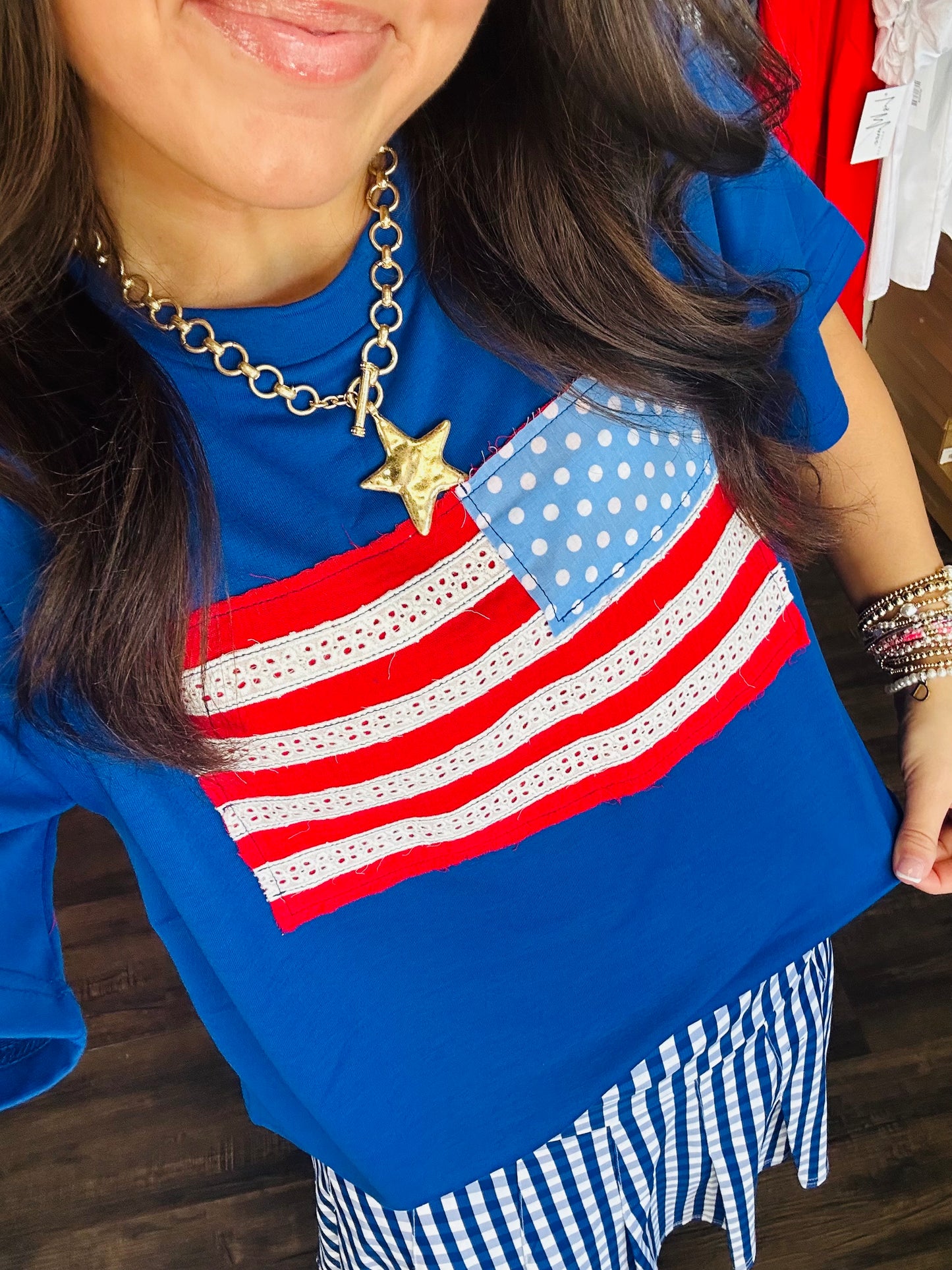 The Sweet Land of Liberty American Flag Applique Tee
