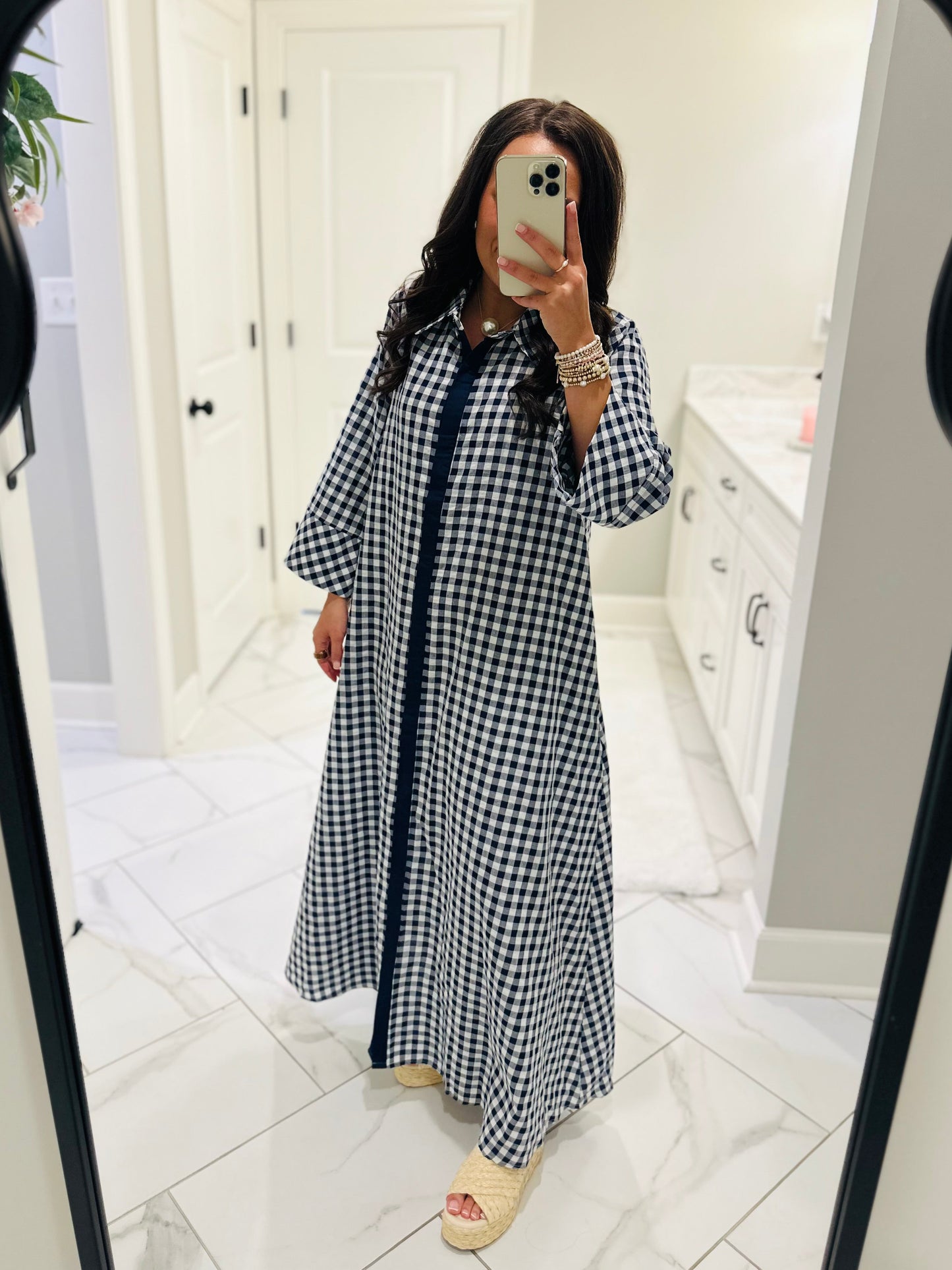 The Hattie Navy Gingham Midi Dress