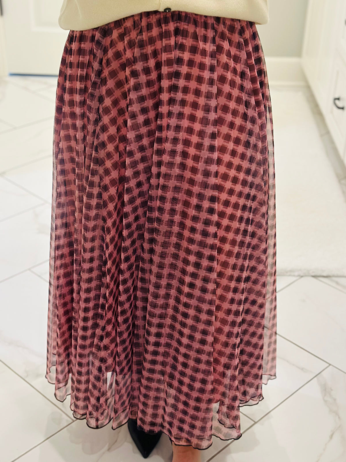 The Ada Pink + Brown Gingham Maxi Skirt