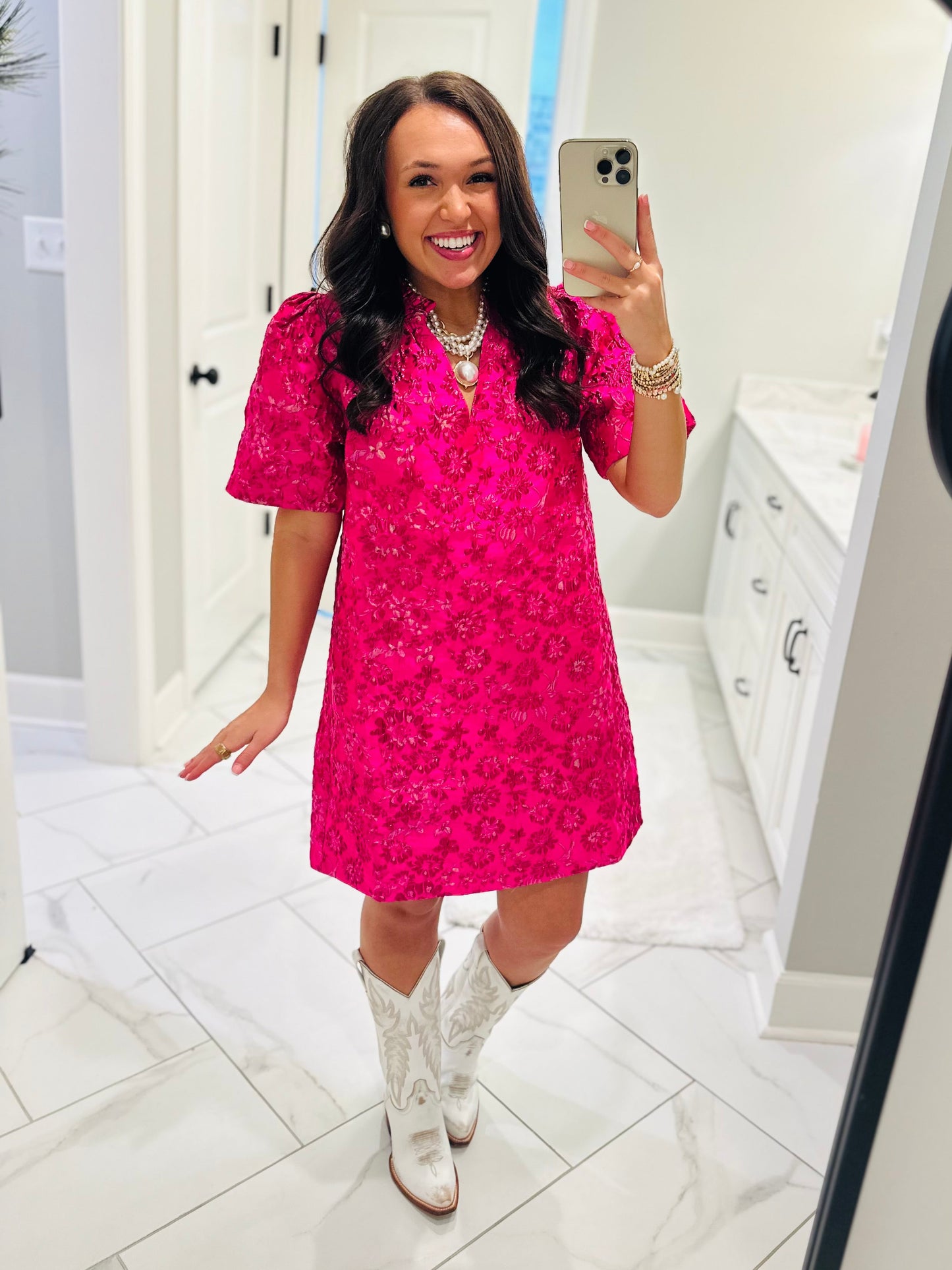 The Harrington Fuchsia Jacquard Shift Dress