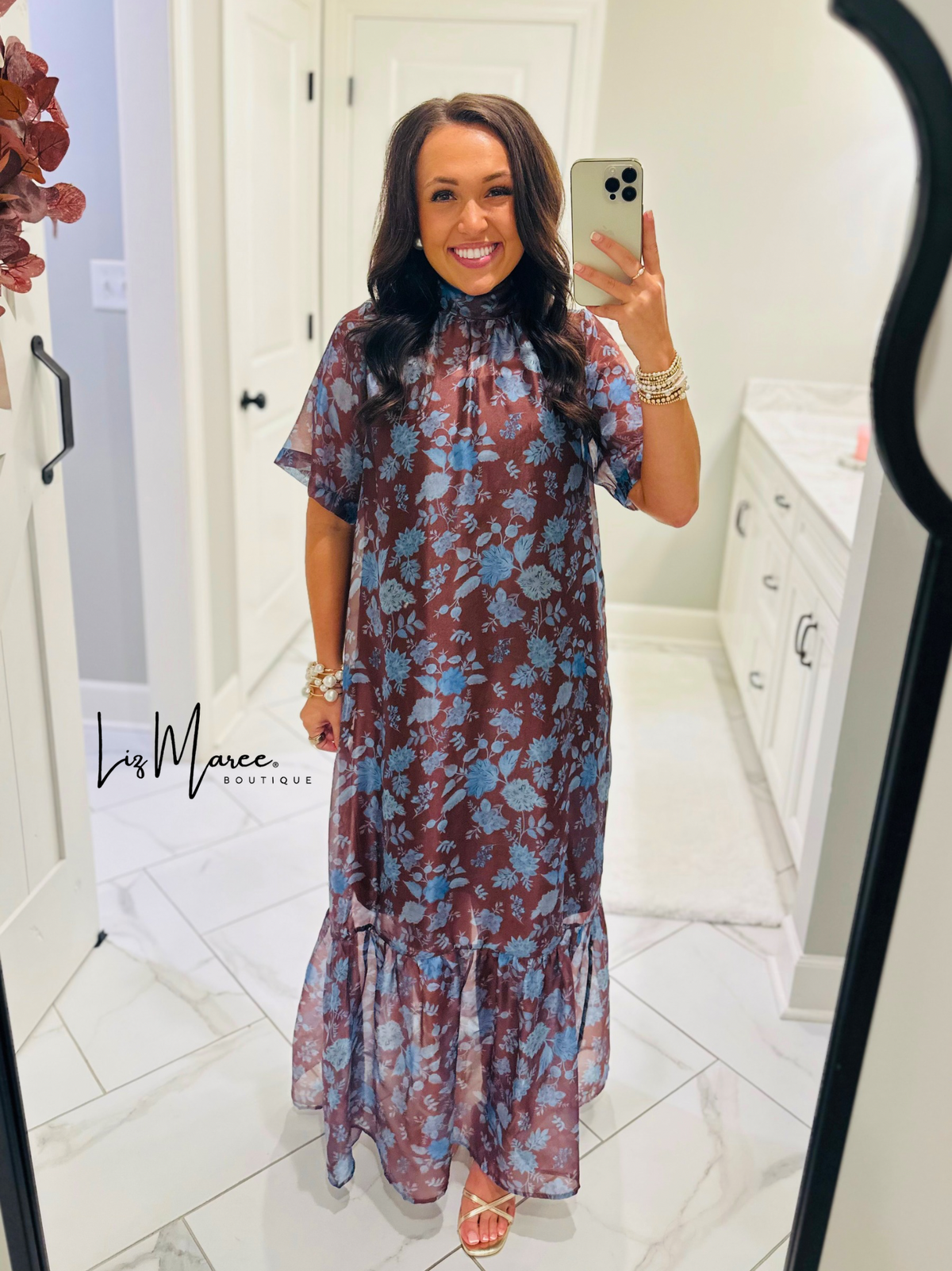 The Emersyn Brown Floral Organza Midi Dress