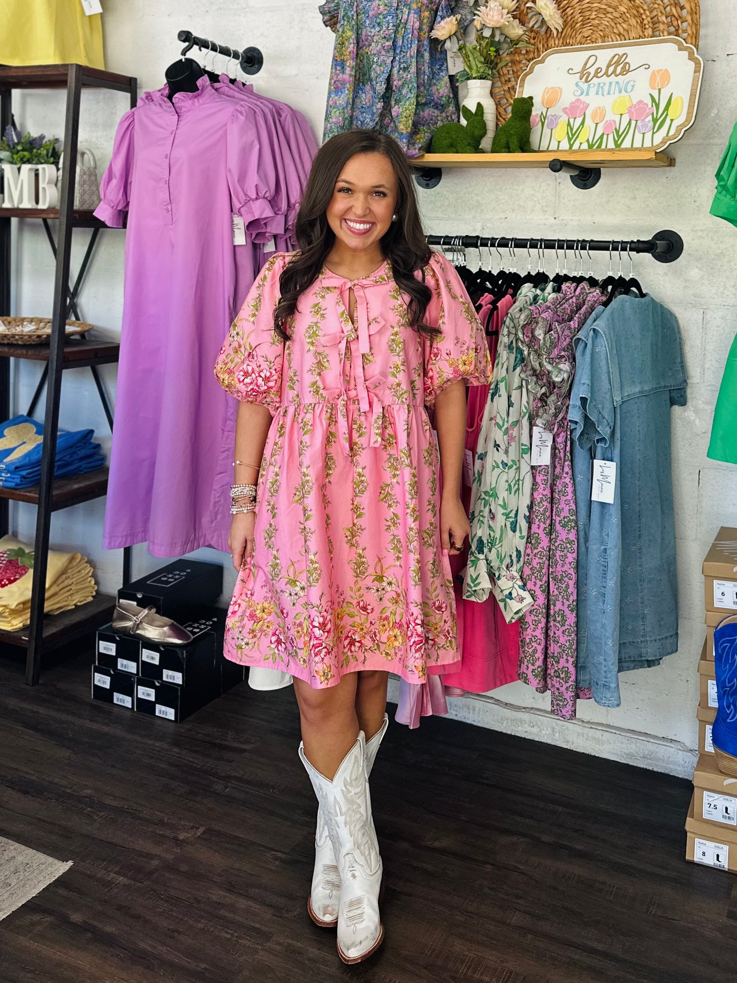 The Kate Pink Floral Bow Tie Dress