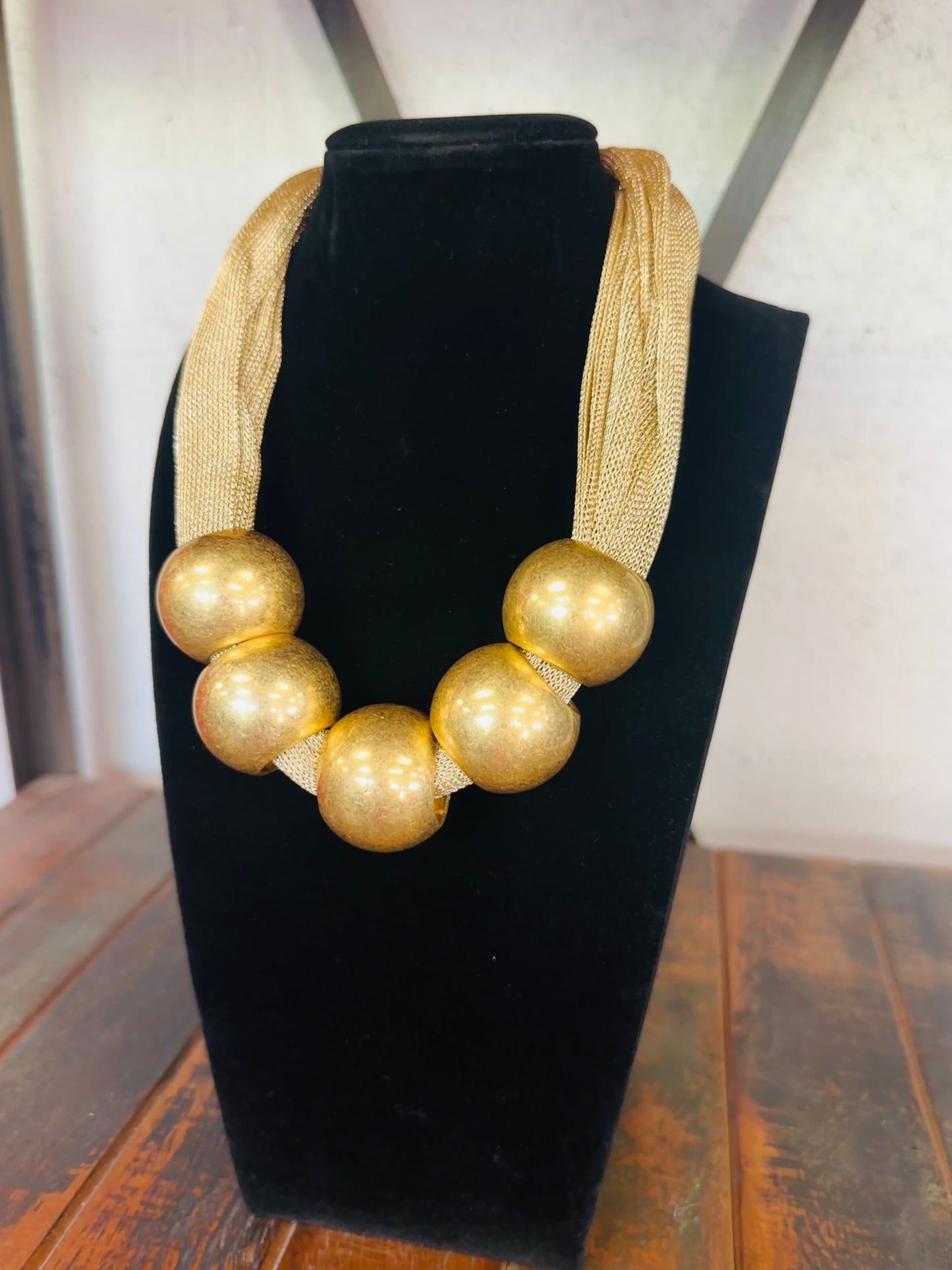 Gold Mesh Fabric Statement Necklace