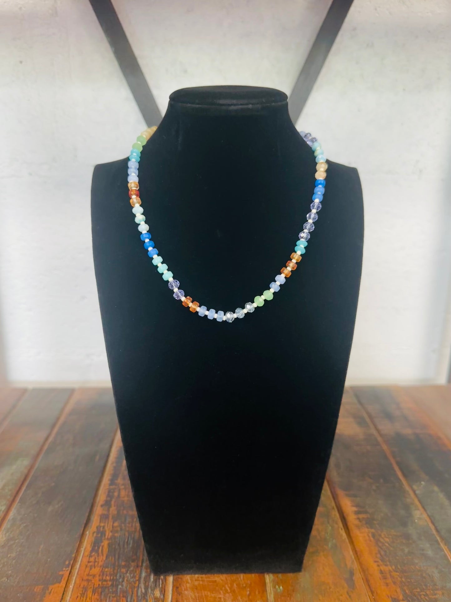 Blue Multi Rondelle Bead Necklace