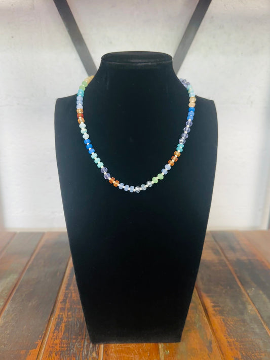 Blue Multi Rondelle Bead Necklace