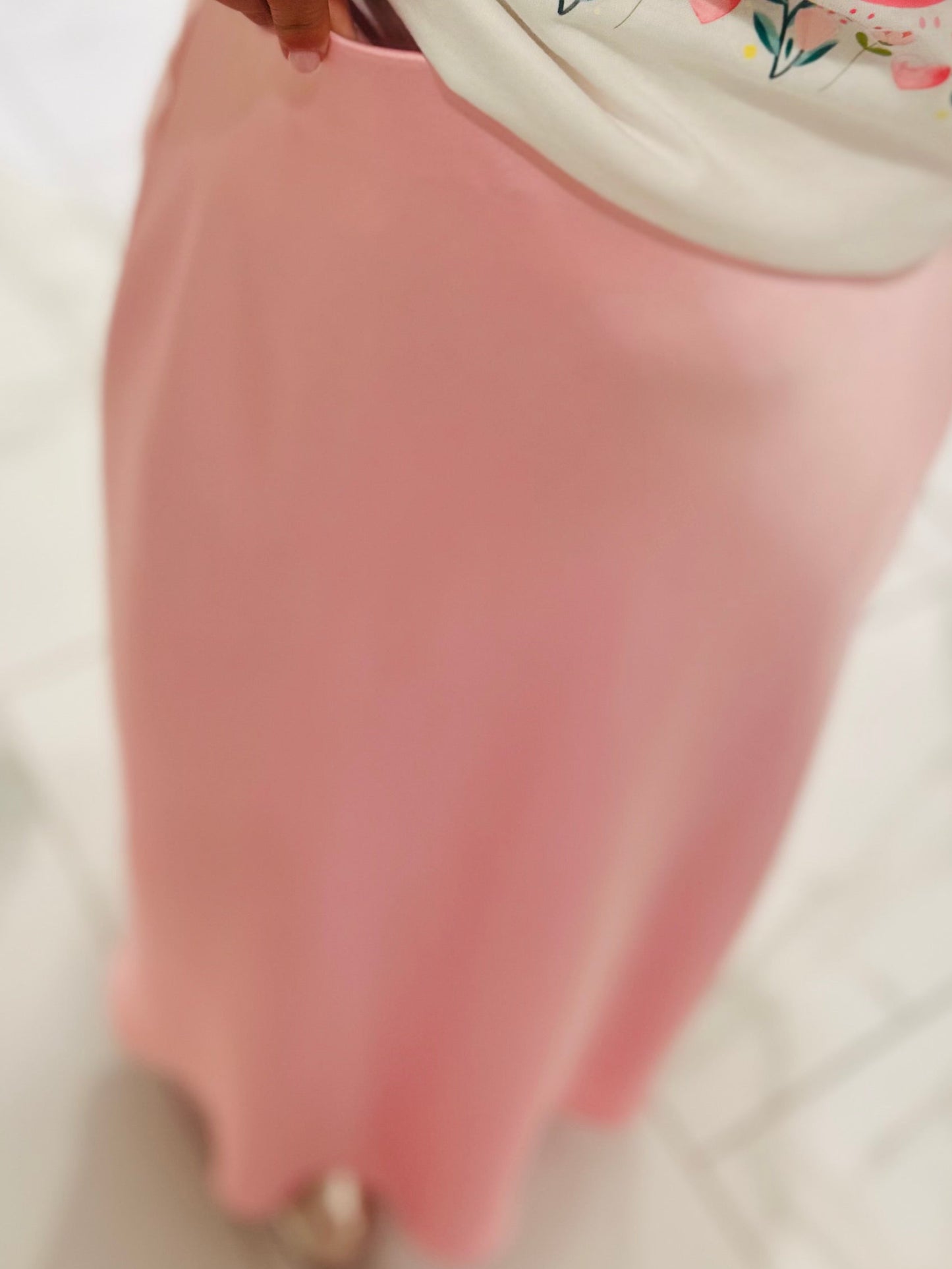 The Lila Baby Pink Satin Maxi Skirt