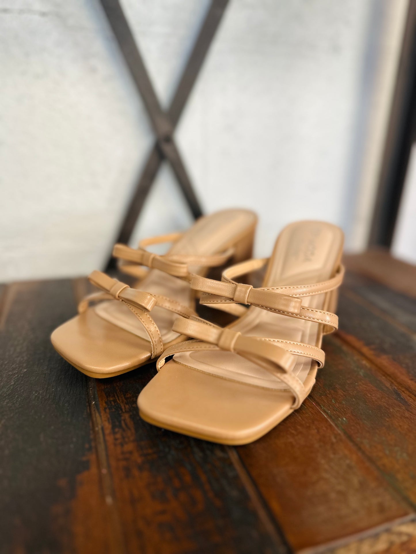 The Mylie Camel Double Bow Heel