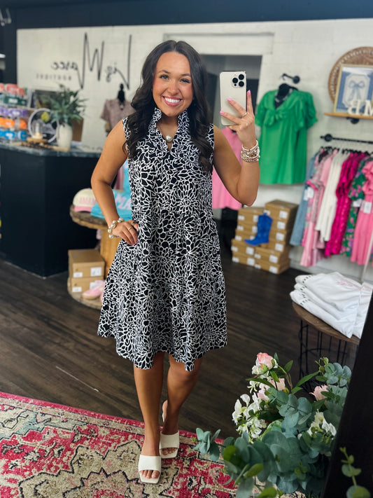 The Maia Black Floral Tiered Sleeveless Dress