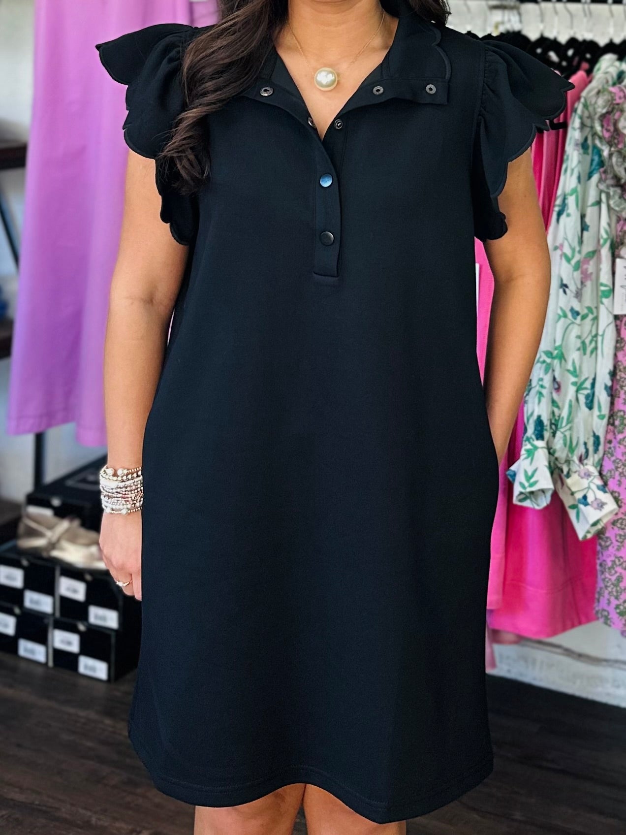 The Gia Black Scallop Dress