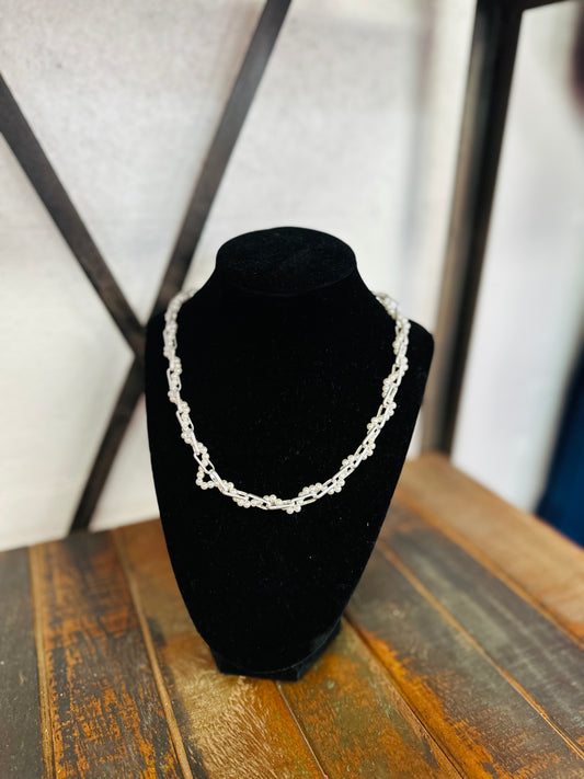 Silver Pearl & Paperclip Chain Necklace