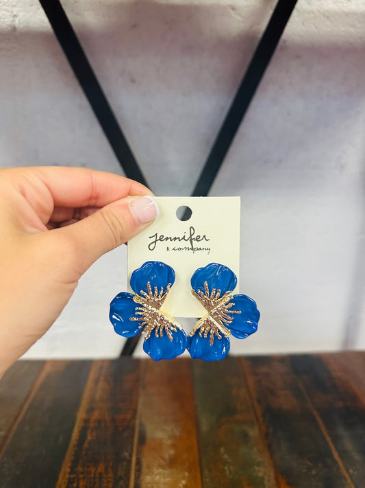 Flower Statement Earring - Royal Blue