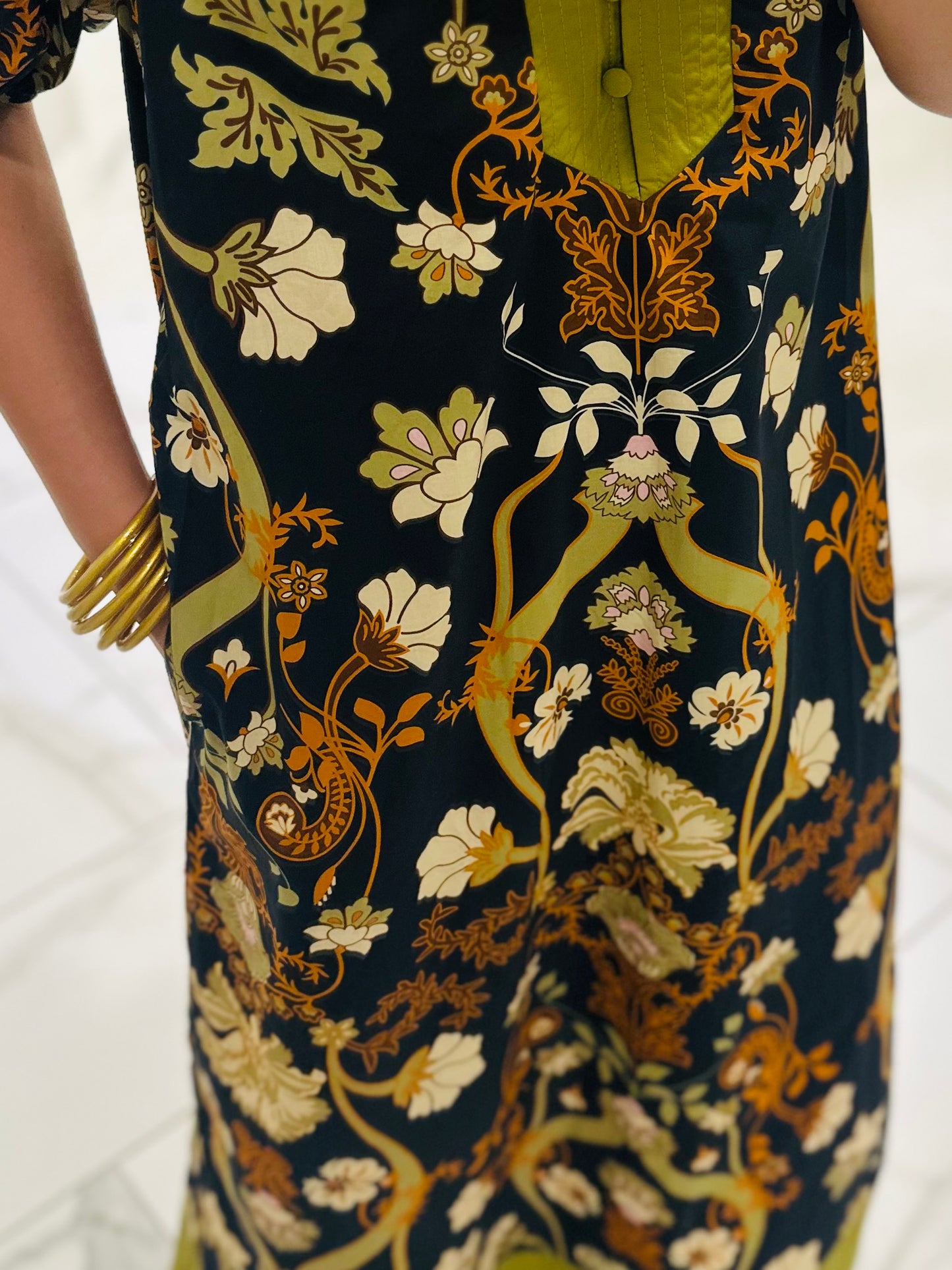 The Francesca Black + Olive Green Floral Midi Dress