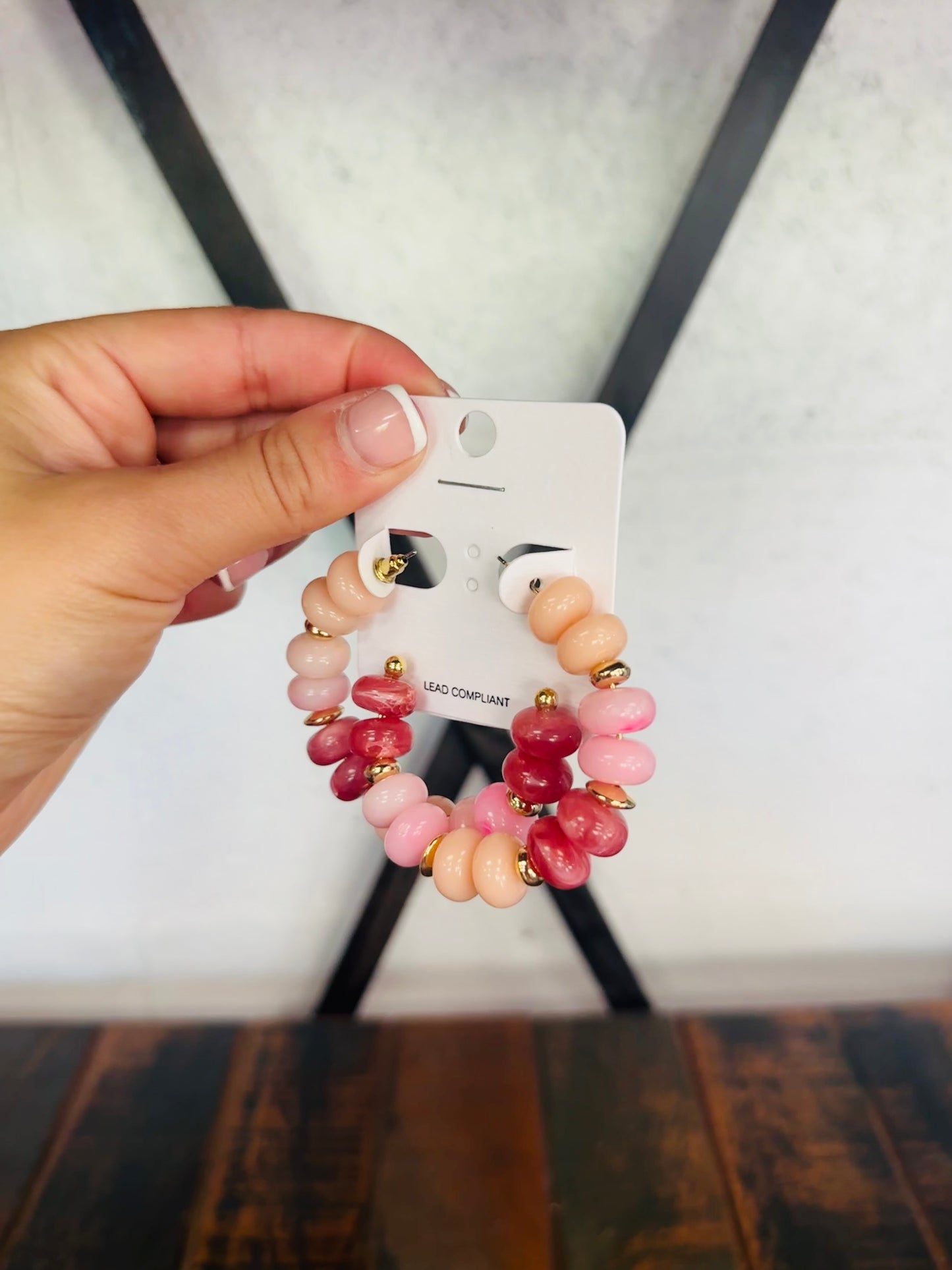 Pink Marble & CCB Beaded Hoop Earring