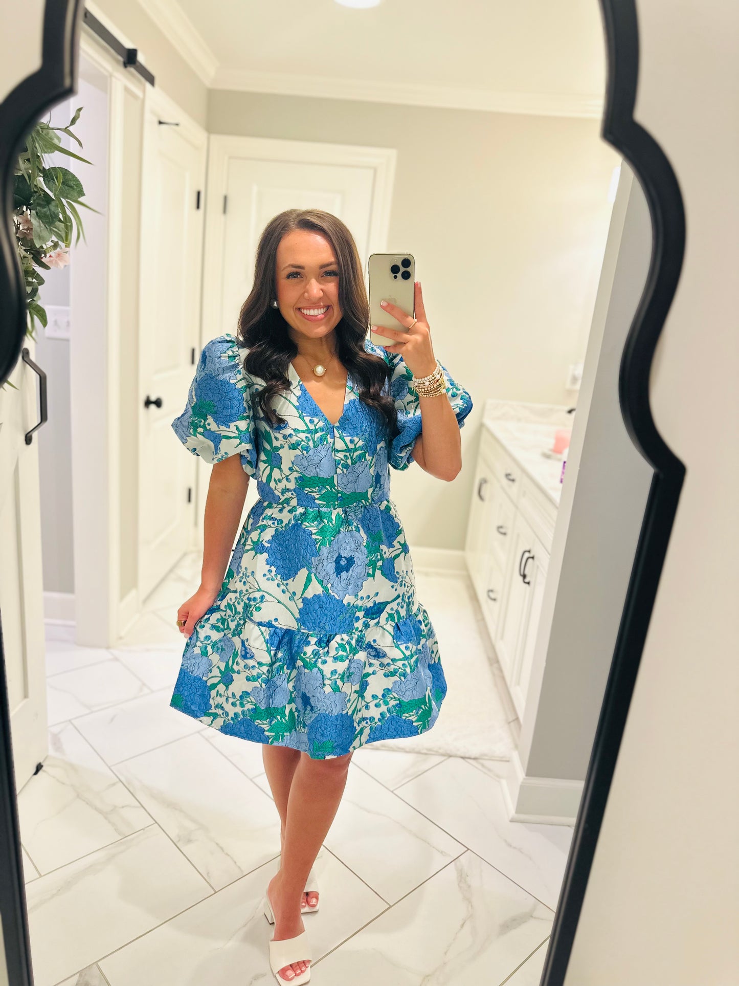 The Willa Blue Floral Jacquard Dress