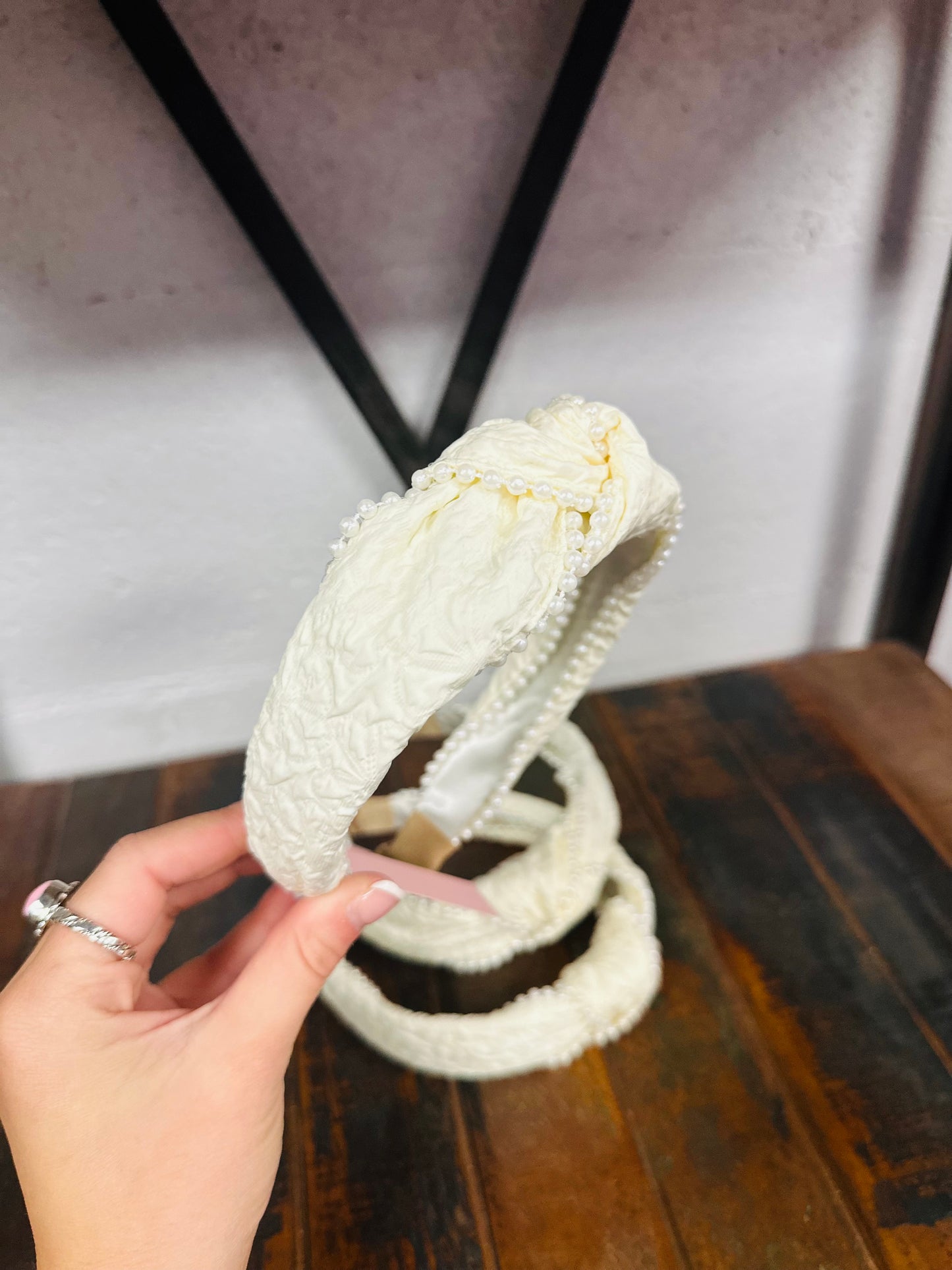 The Elegant Cream Knot Pearl Embellished Headband