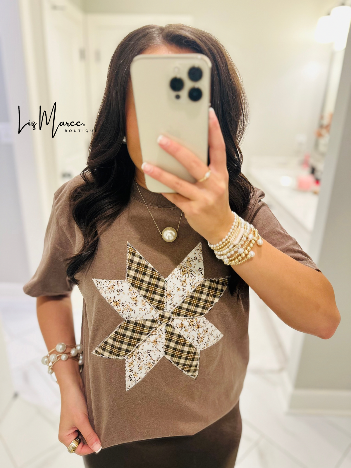 The Brown Quilted Star Embroidered Tee