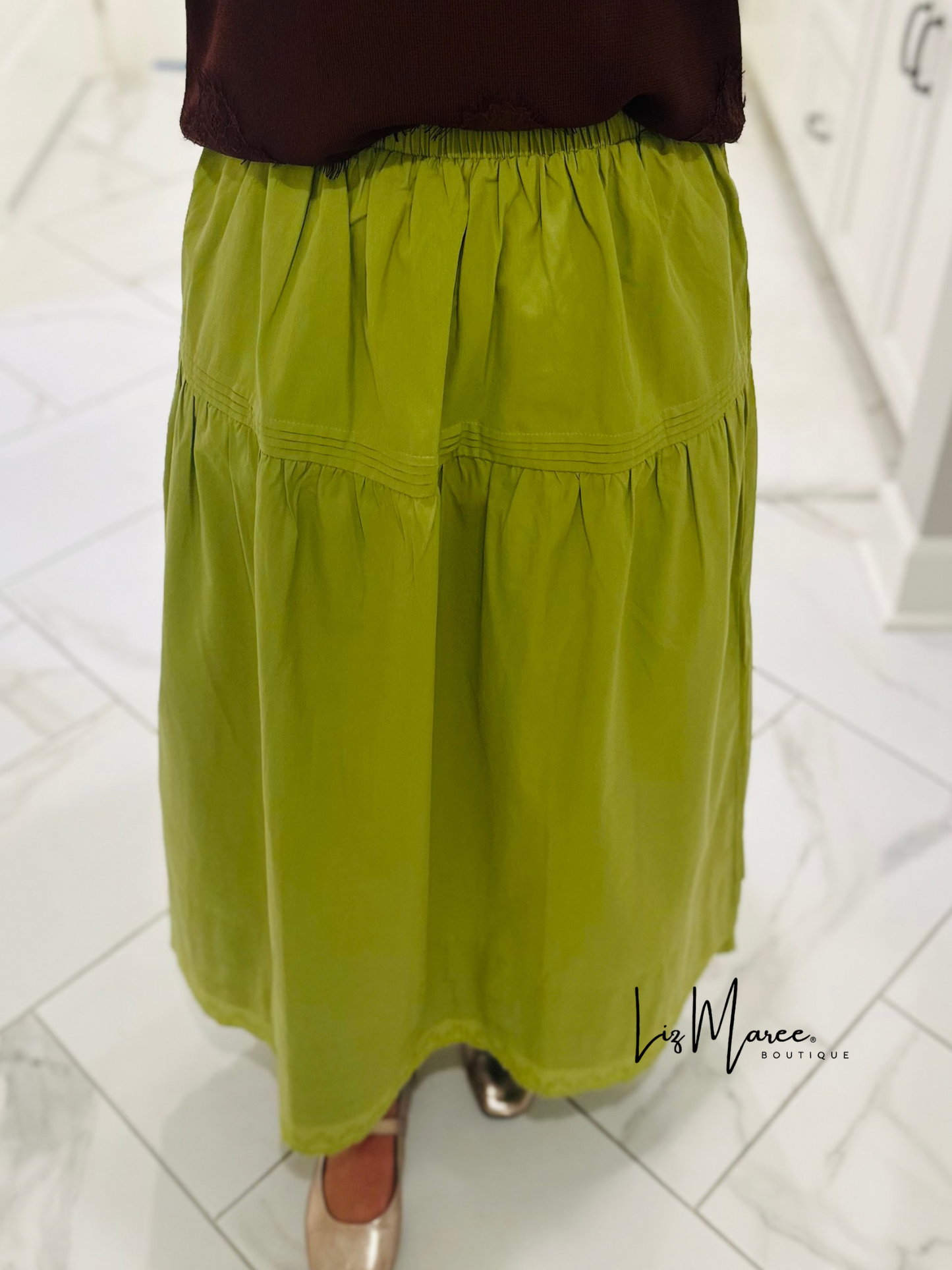 The Emma Avocado Green Midi Skirt