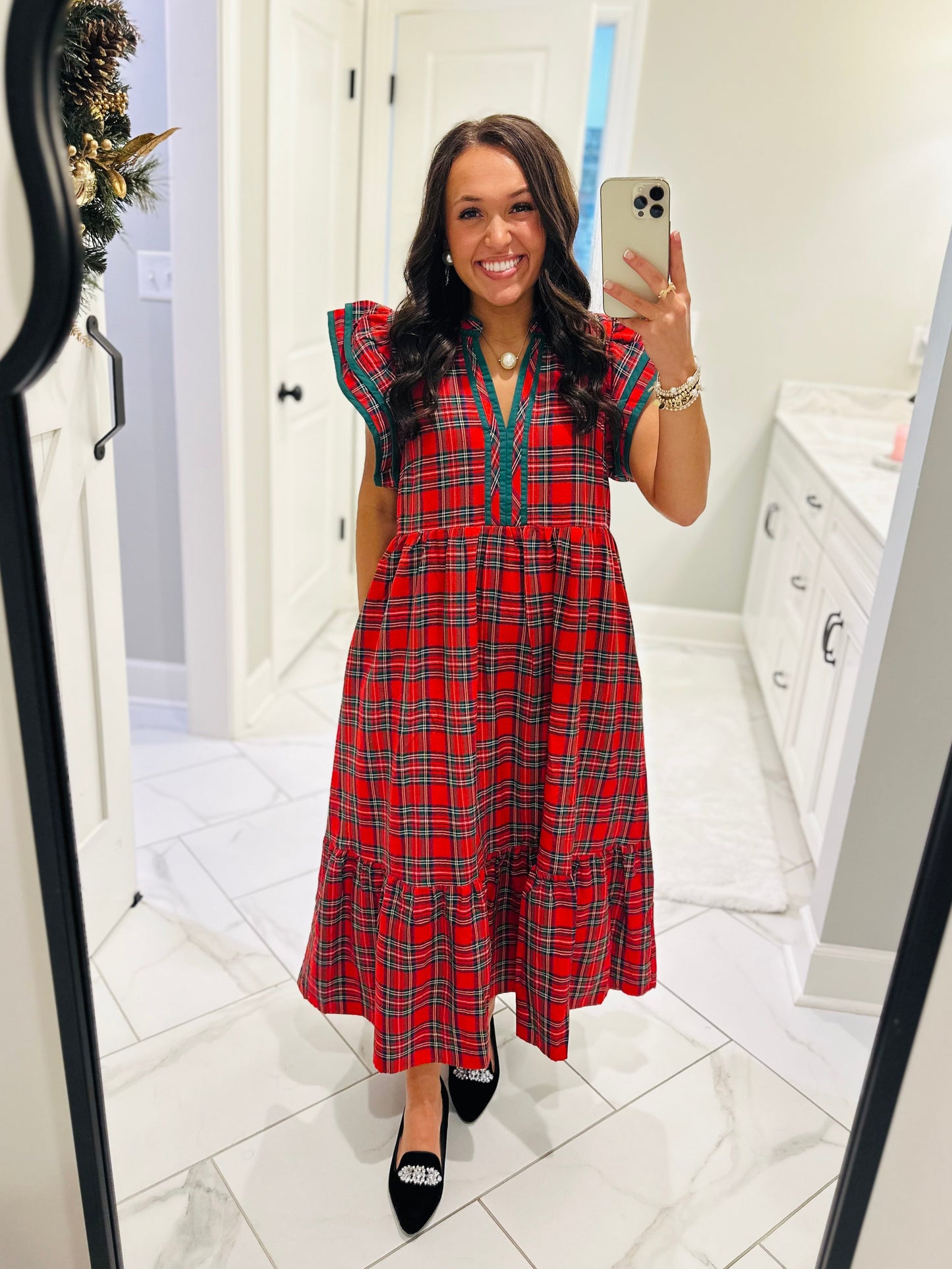 The Faith Holiday Plaid Midi Dress