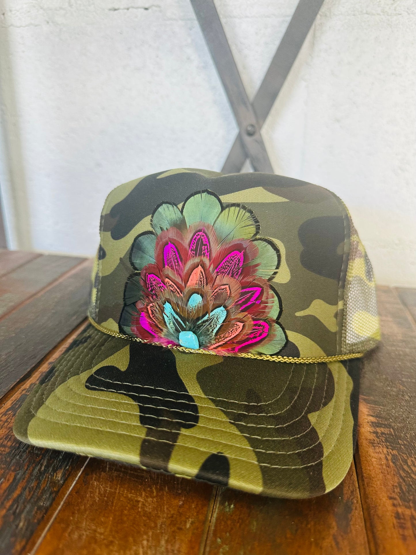 Camo Feather Trucker Hat