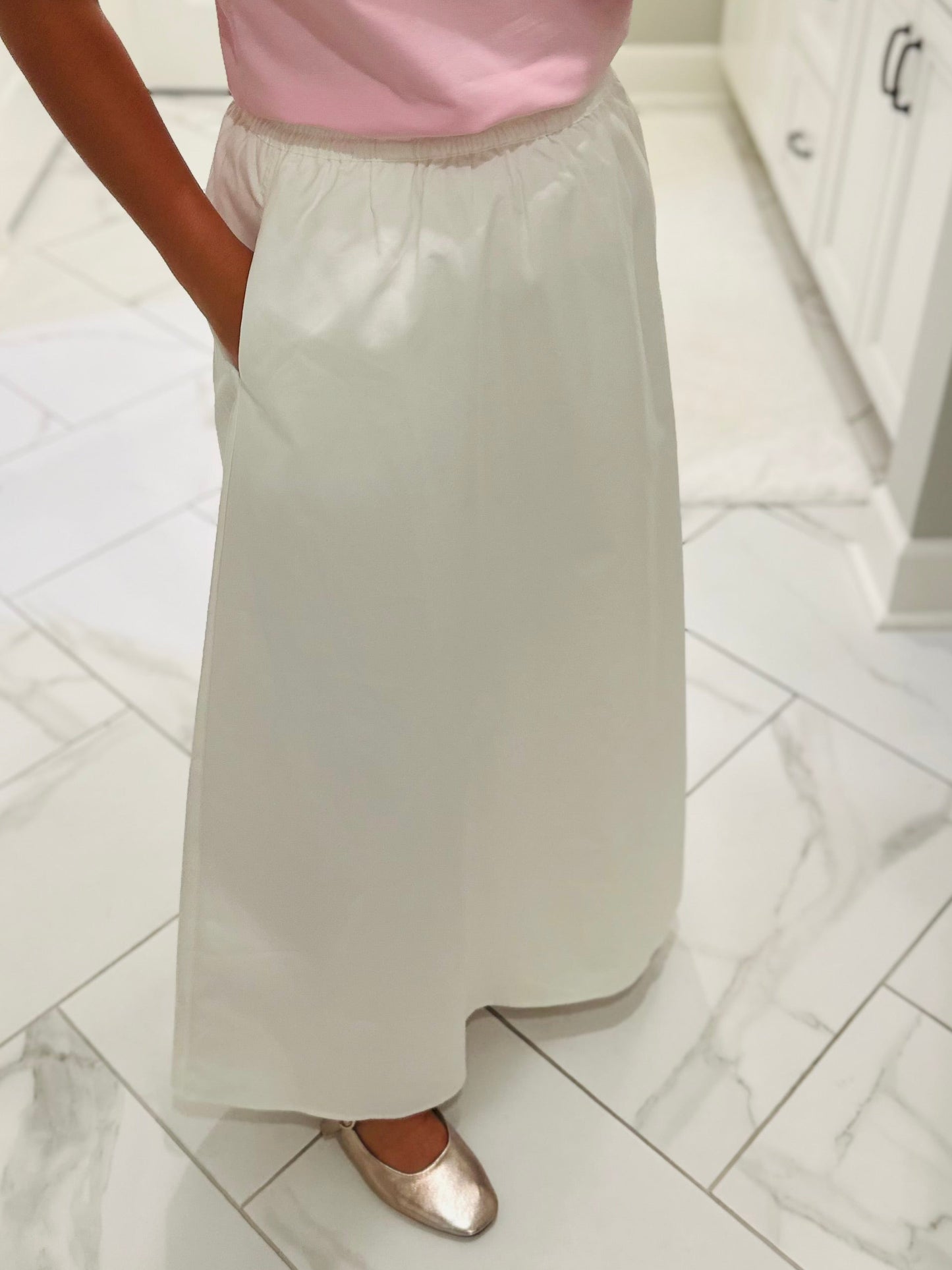 The Eva White Cotton Midi Skirt