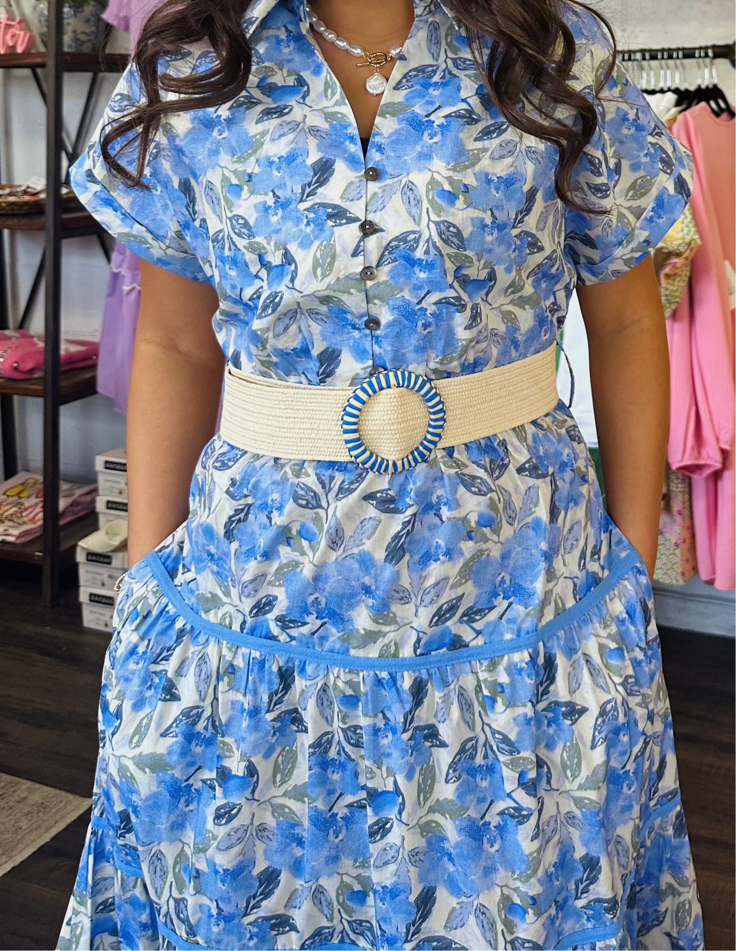 The Eleanor Blue Floral Midi Dress