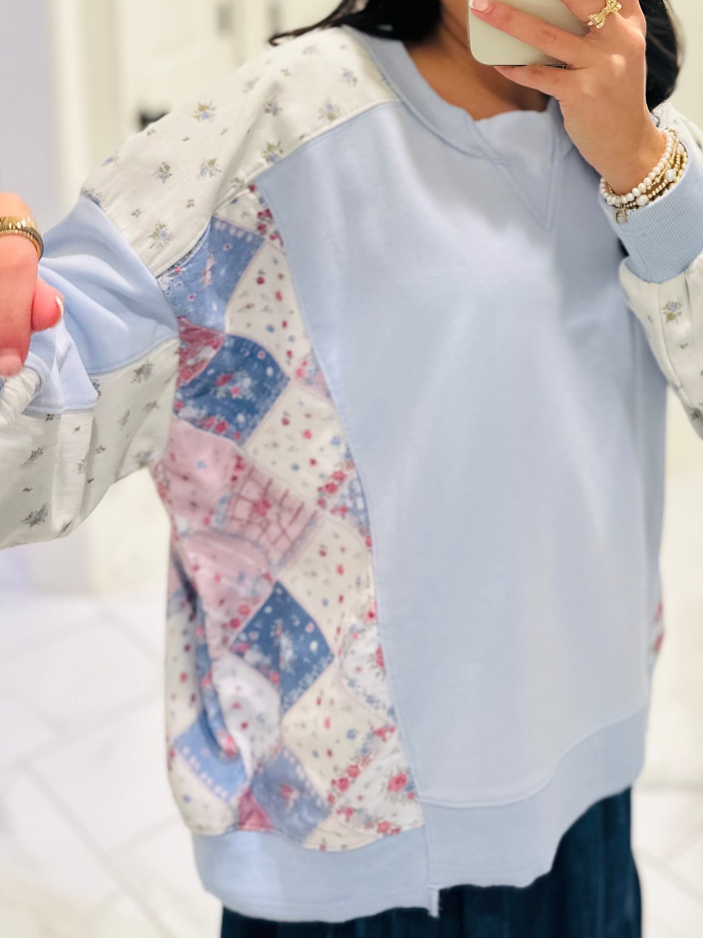 The Naomi Blue Pastel Patchwork Pullover