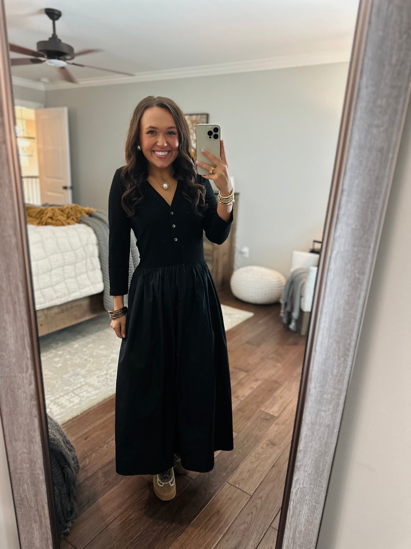 The Shelley Black Mix Knit Midi Dress