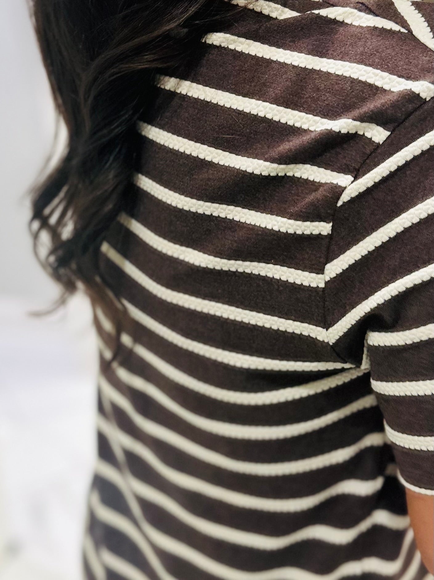 The Abigail Heathered Cocoa Striped Midi Dress