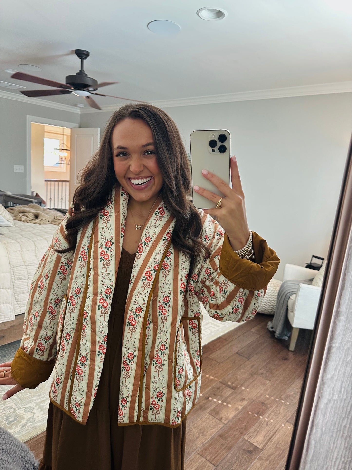The Lenny Floral Coquette Quilted Open Jacket