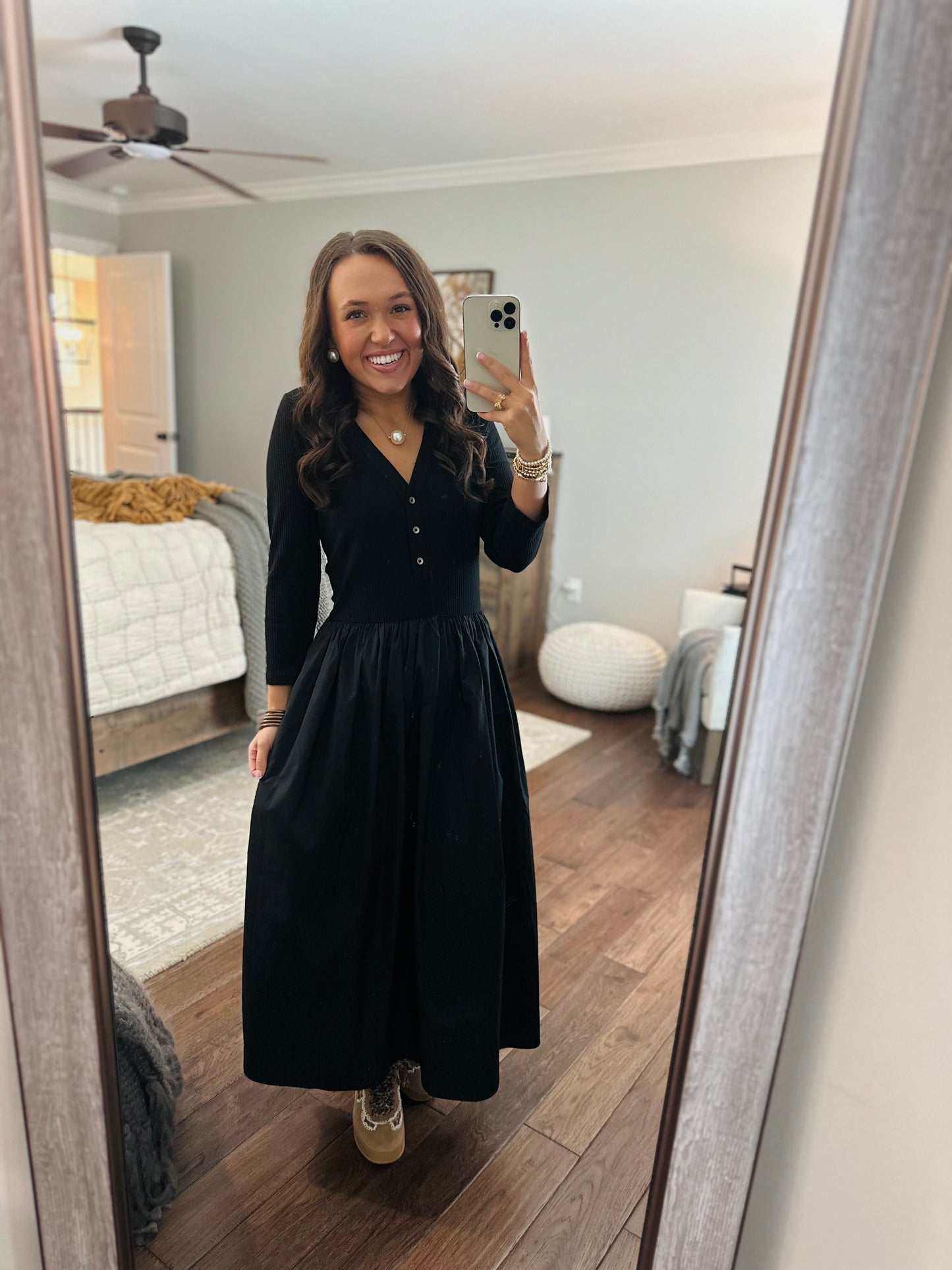 The Shelley Black Mix Knit Midi Dress