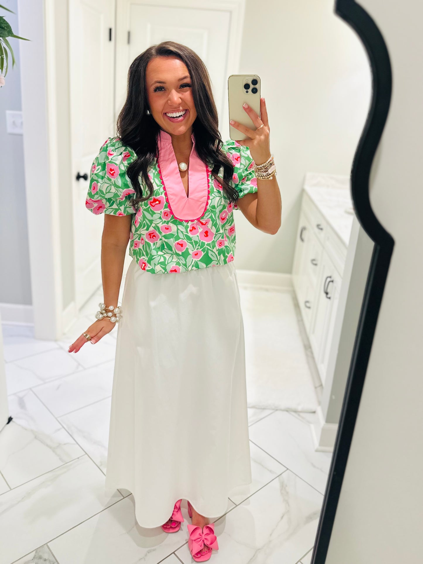 The Ginny Green + Pink Floral Top