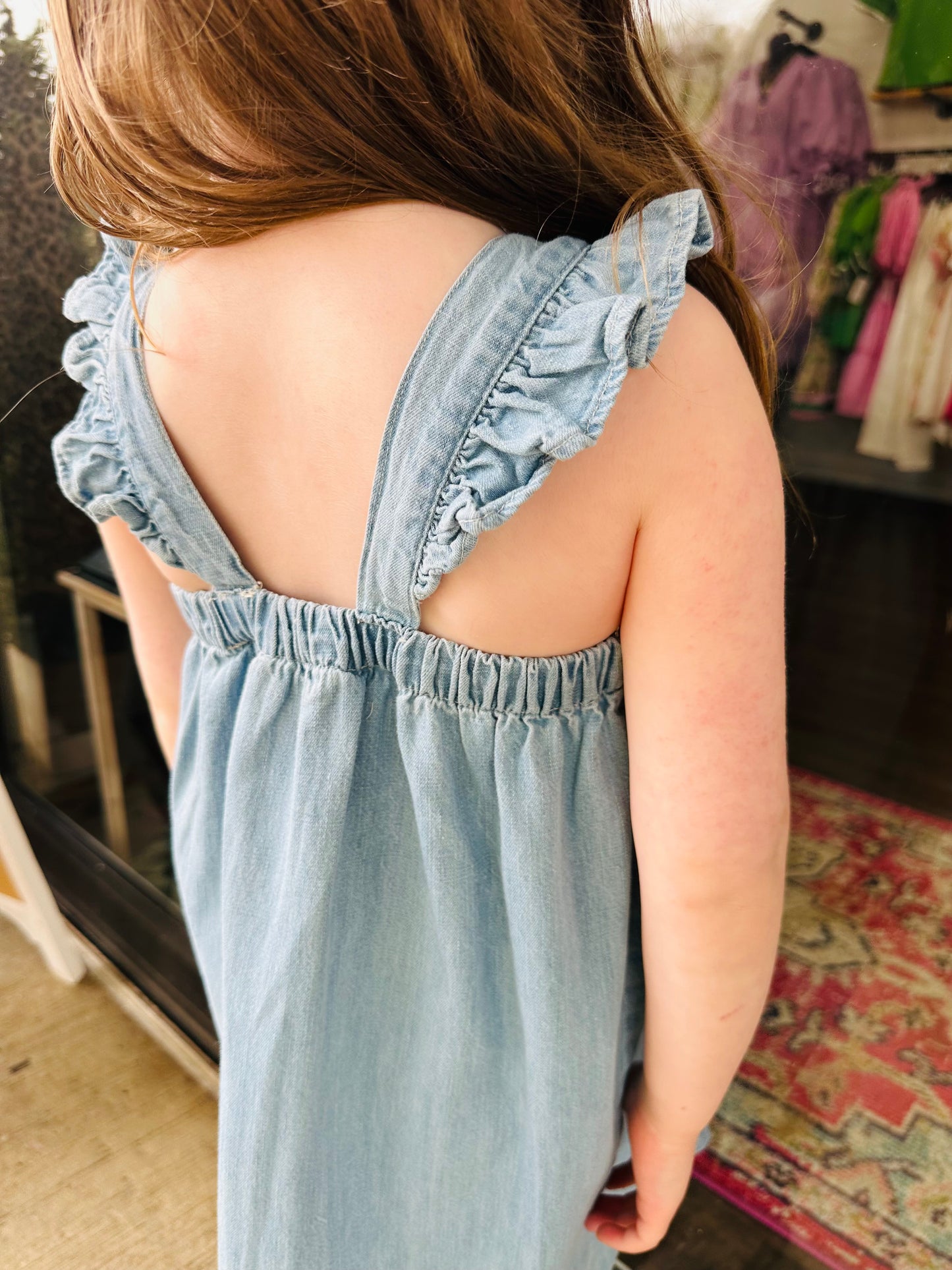 The Girls Light Wash Denim Bow Dress