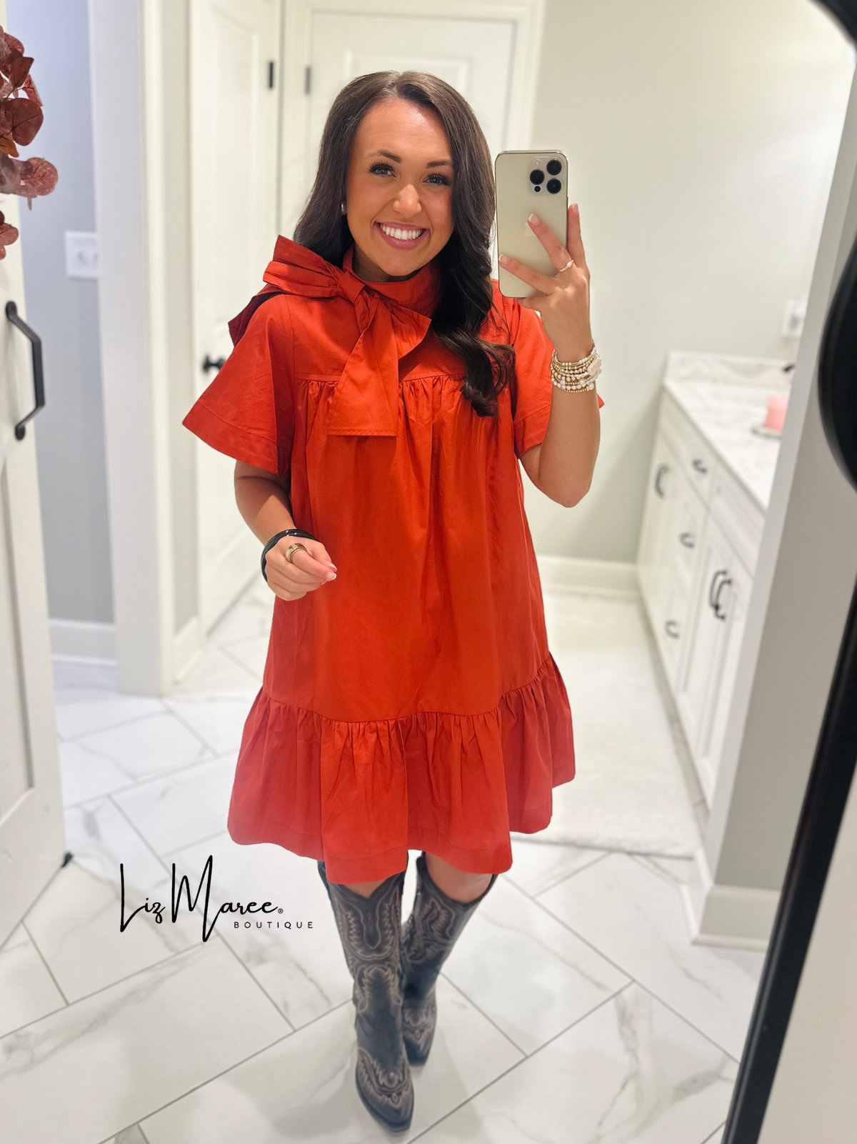 The Melody Brick Poplin Bow Dress