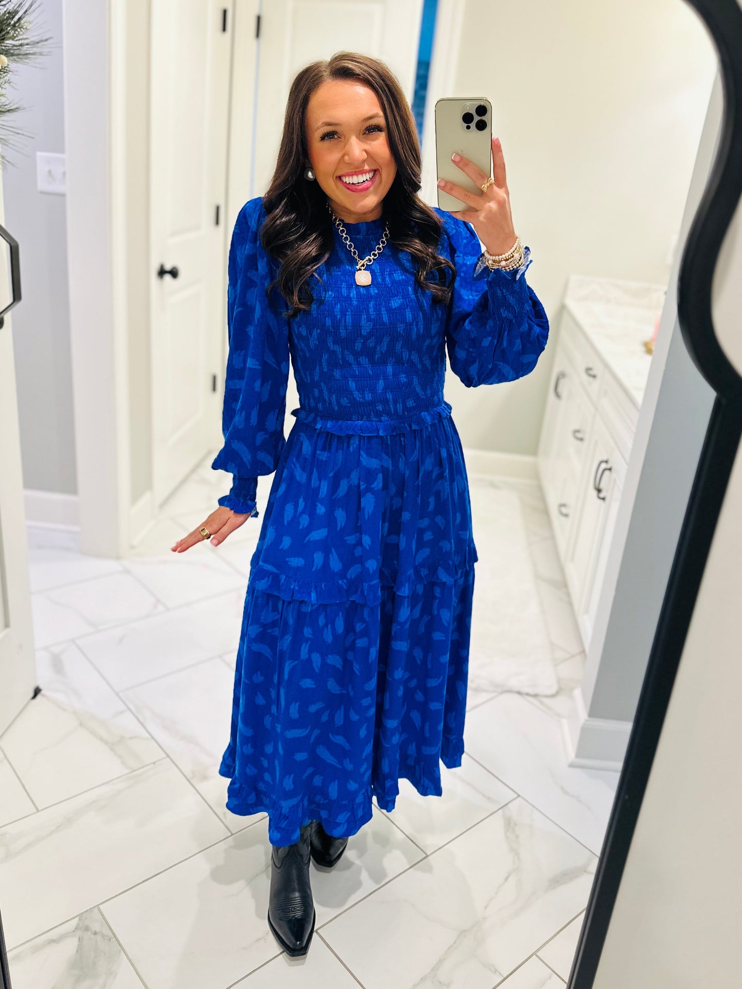The Darya Cobalt Blue Smocked Midi Dress
