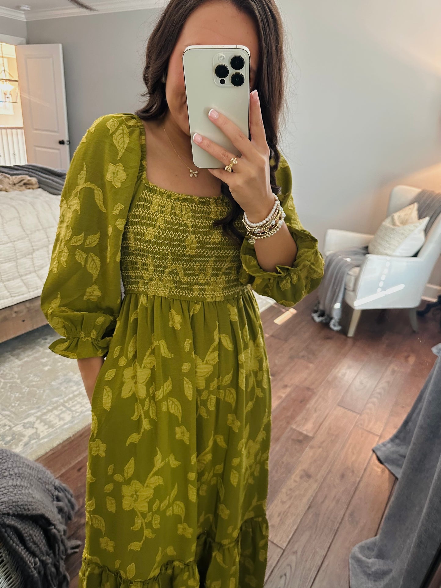 The Parker Olive Green Floral Maxi Dress