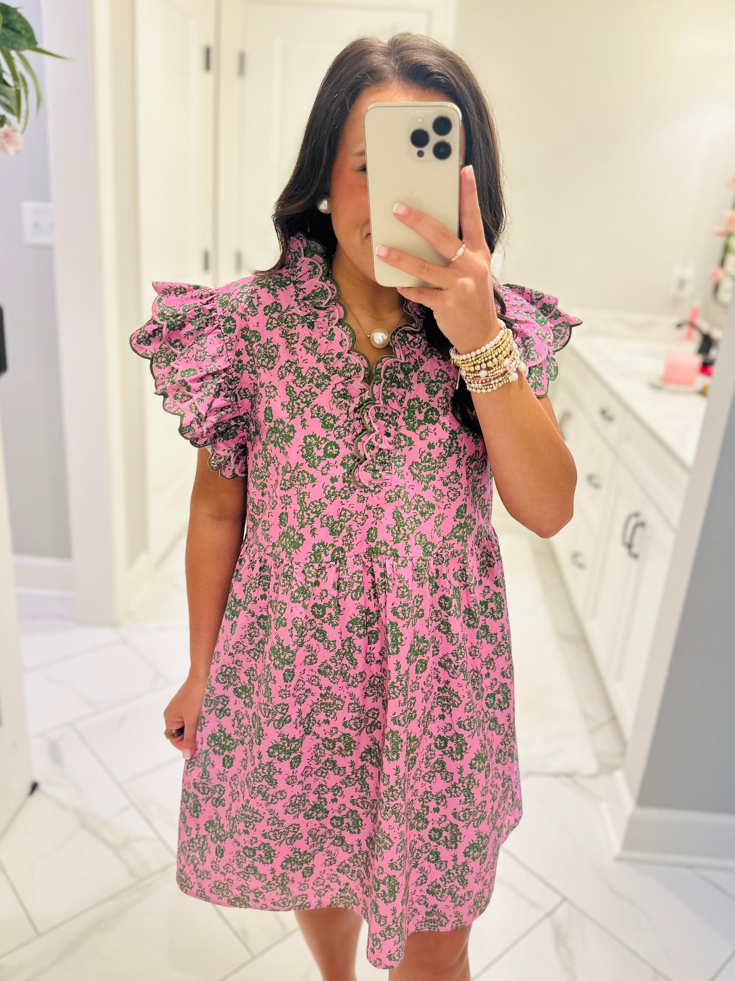 The Saylor Pink + Green Floral Dress