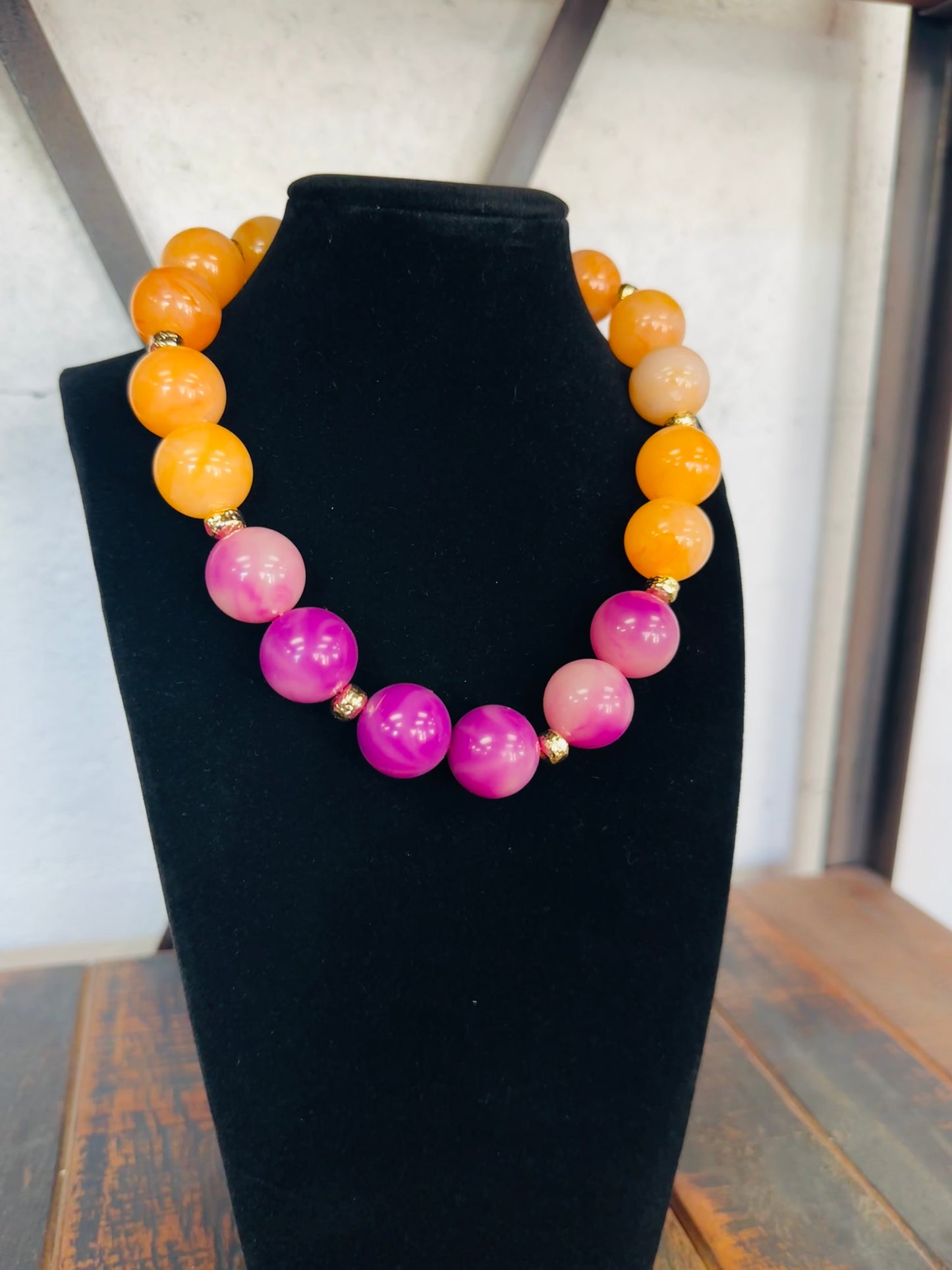 Orange + Purple Acrylic Beaded Ball Necklace