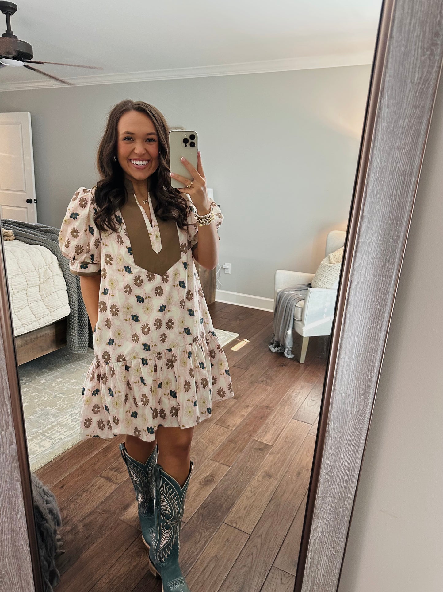 The Scarlett Brown and Pink Floral Dress