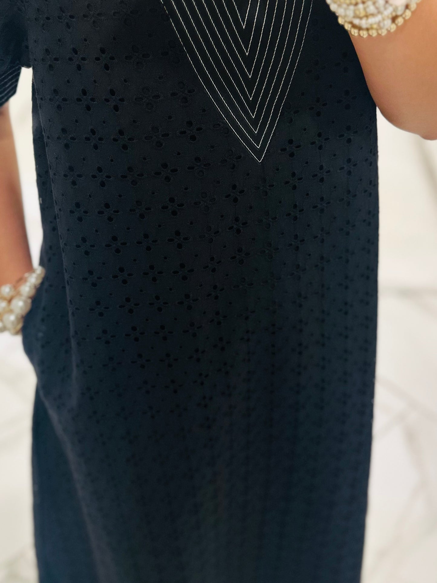 The Adley Black Eyelet Midi Dress